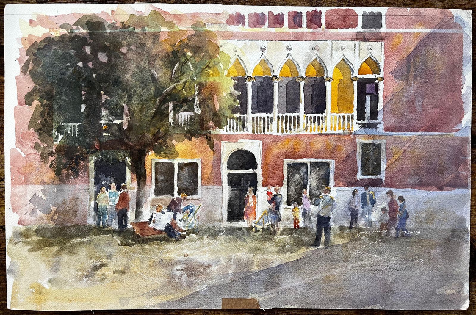 Anthony Herbertvenice Palazzo With Artists Painting En Plein Air Original Watercolour Scene photo furniture