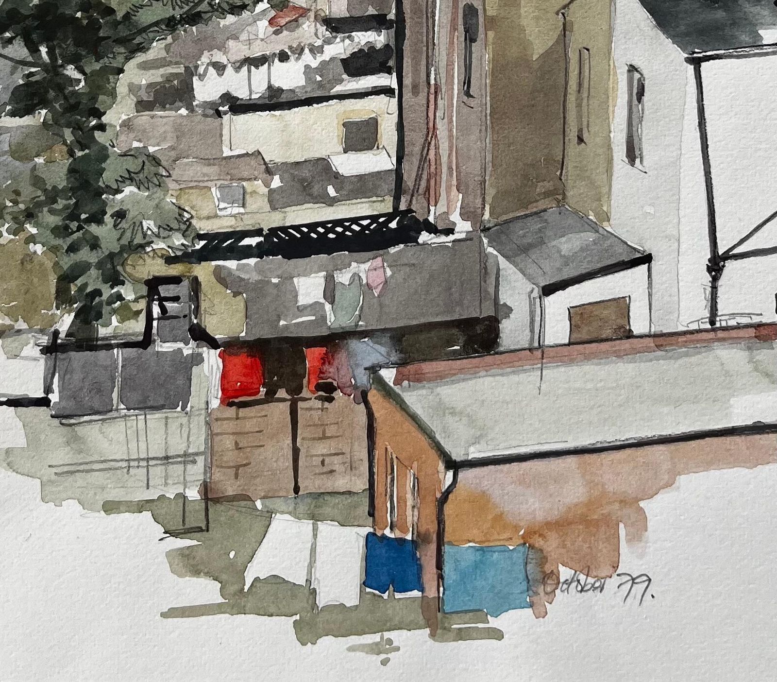 Anthony Herbertview Of Rooftops And Tower Block With Tree London 1979 Watercolour1979 photo vintage