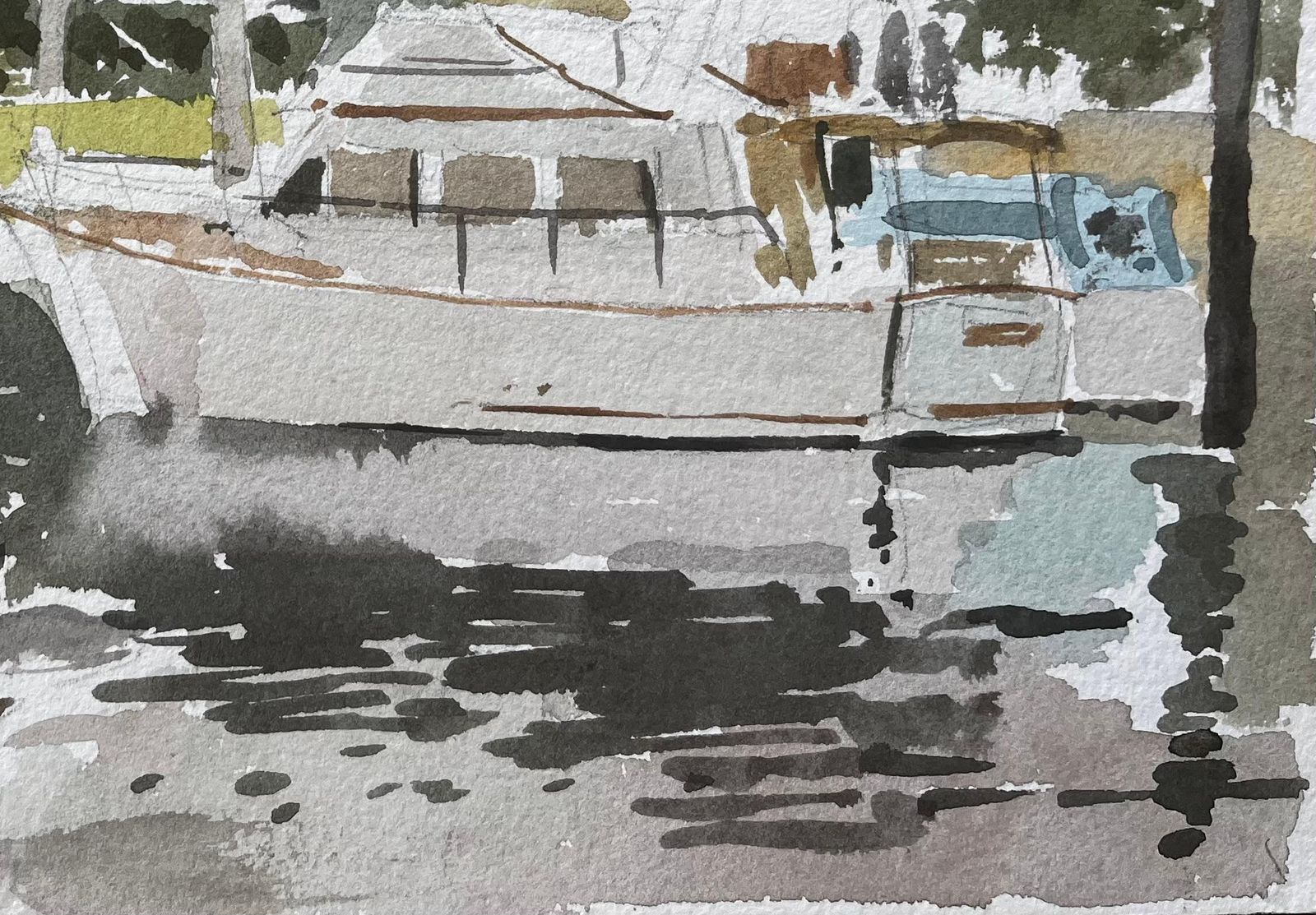Anthony Herbertteddington Bridge River Thames Scene With Boat Swan And Trees Watercolour photo for sale