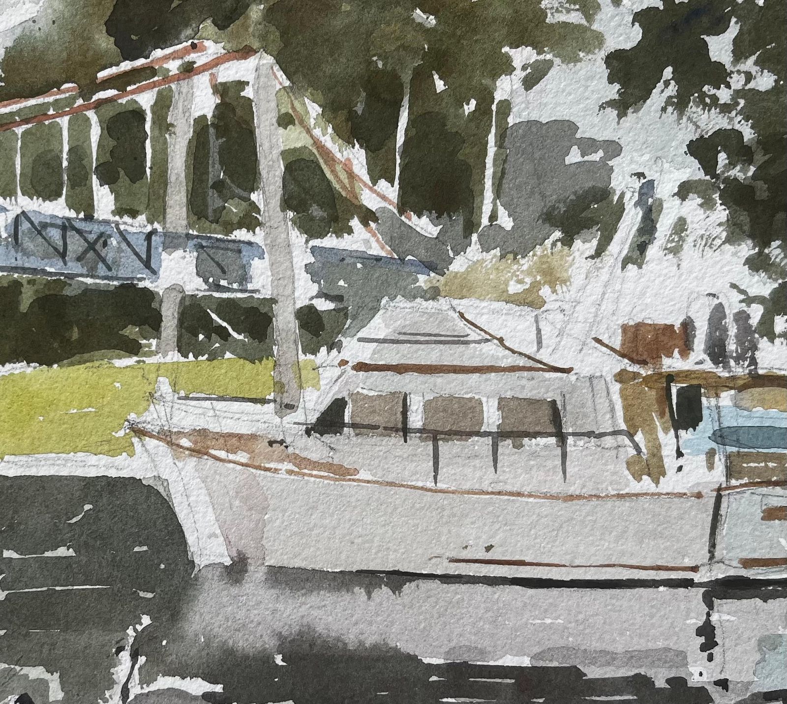 Anthony Herbertteddington Bridge River Thames Scene With Boat Swan And Trees Watercolour photo buy