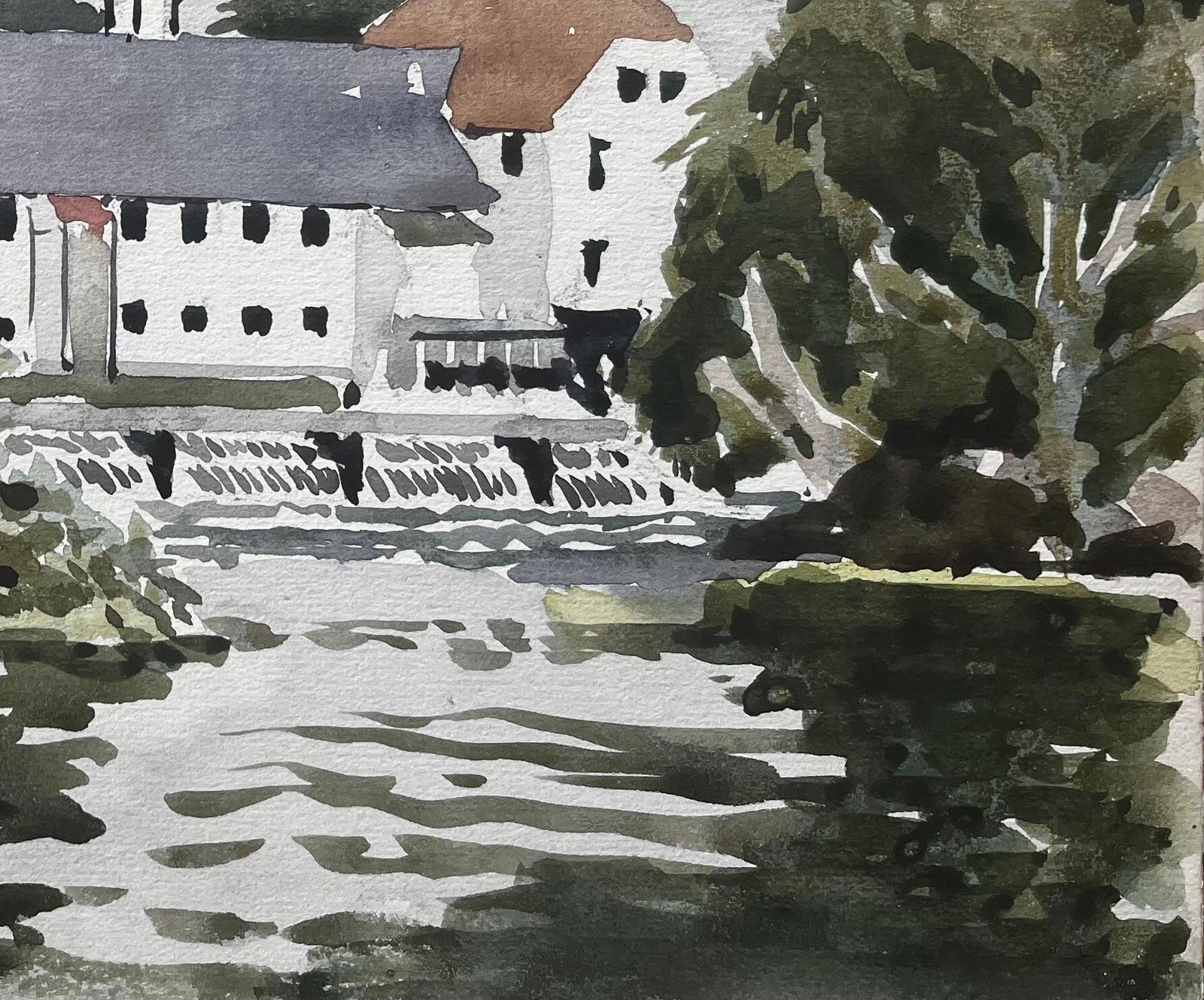 Anthony Herbertgeorge Adams Lock On The River Thames Watercolour Of Mill Building And Sluice photo for sale