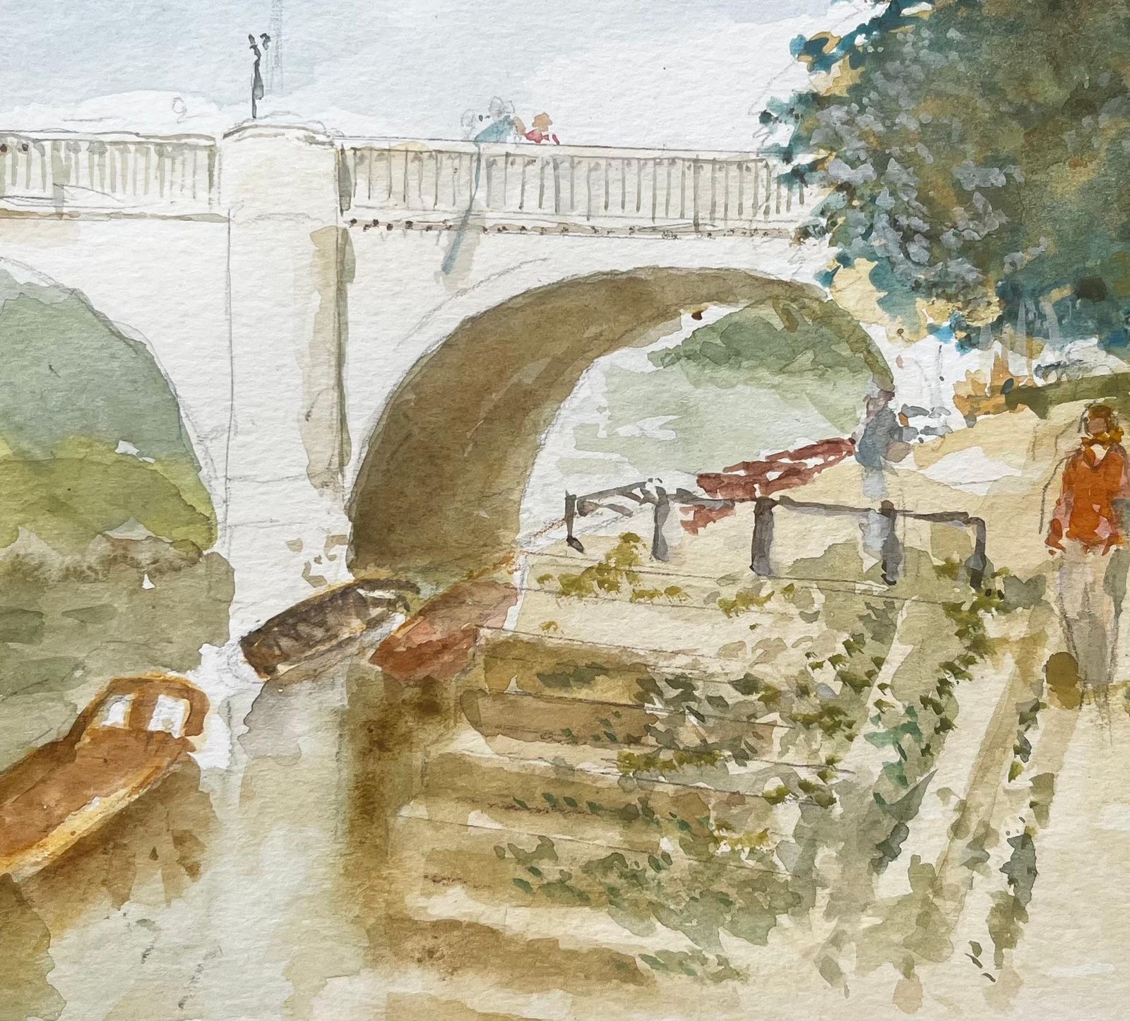Anthony Herbertriverside Walk By Richmond Bridge With Boats And Trees London Watercolour Scene photo buy