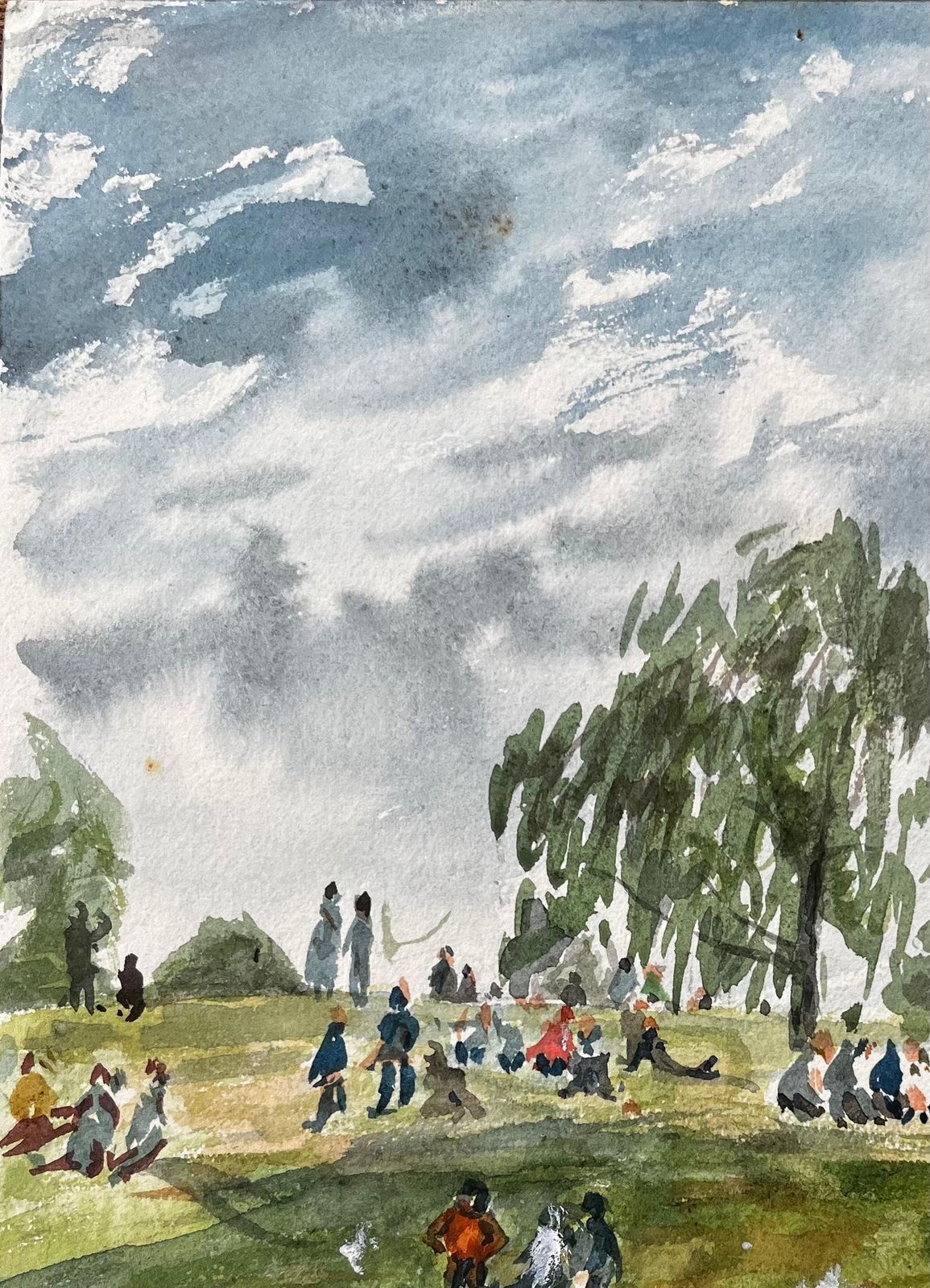 John Steane (B.1931)people Relaxing On The Green In Evesham With Church View British Watercolour photo 371.0