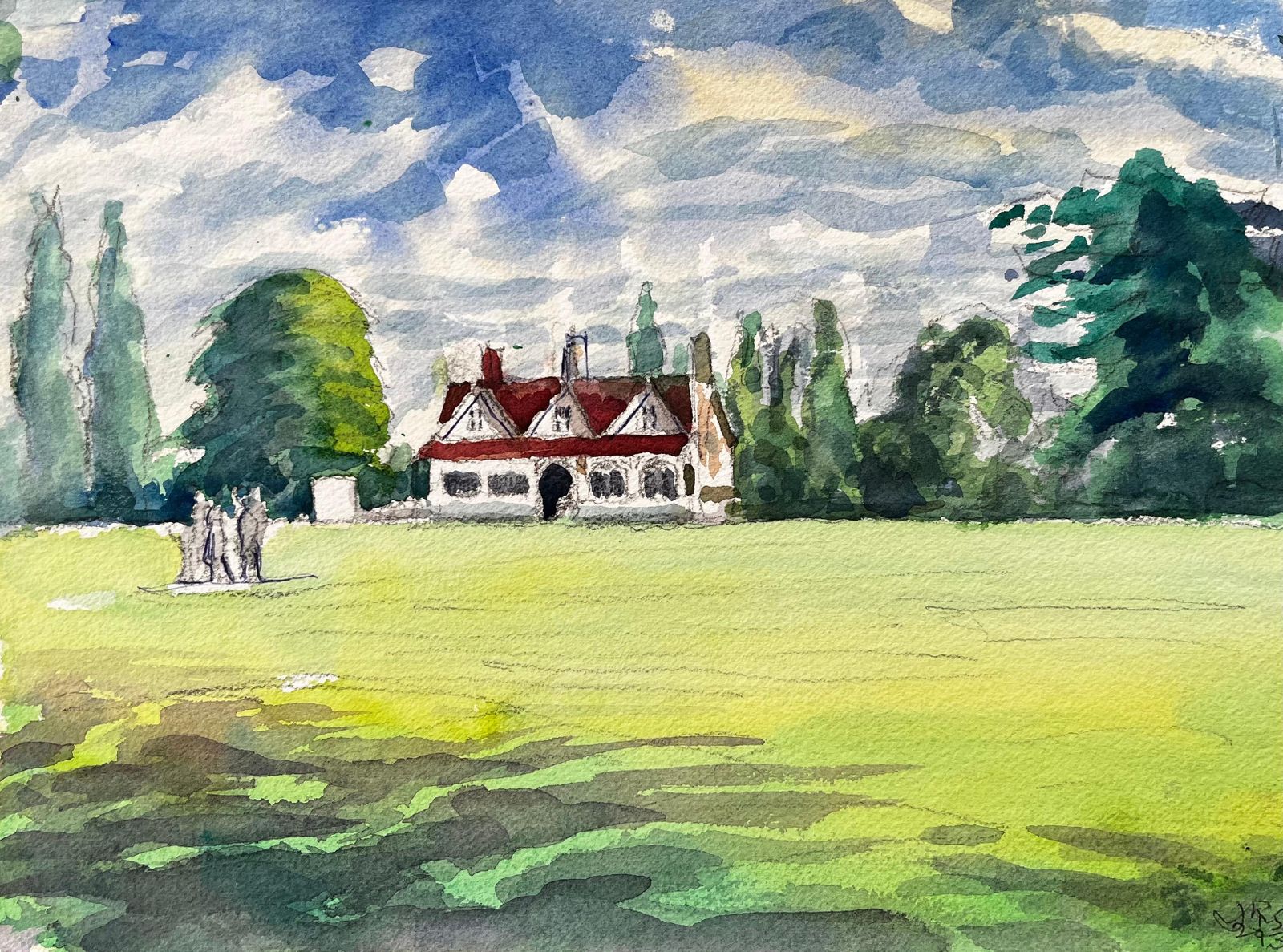John Steane (B.1931)university Parks Oxford Pavilion Red Roof Trees And Sculpture Group 20162016