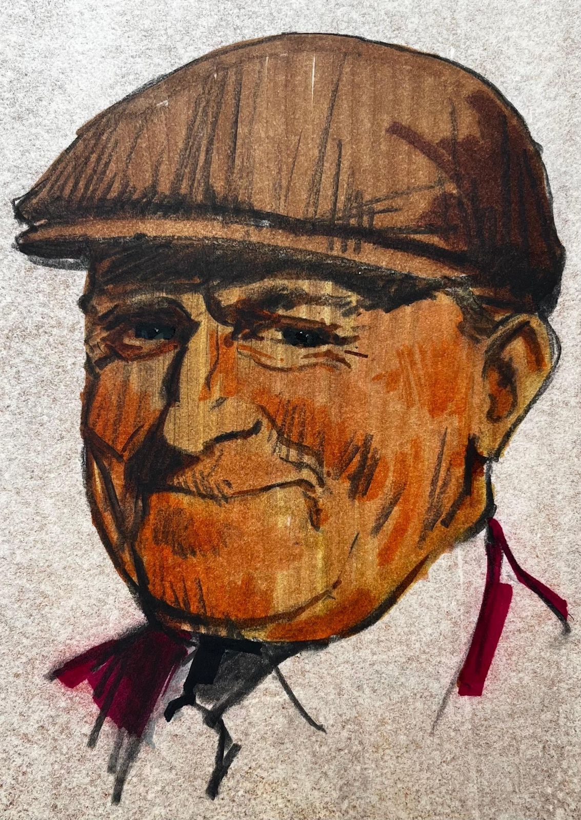 Anthony Herbertcoloured Portrait Of Smiling Man In Flat Cap On Toned Paper photo buy
