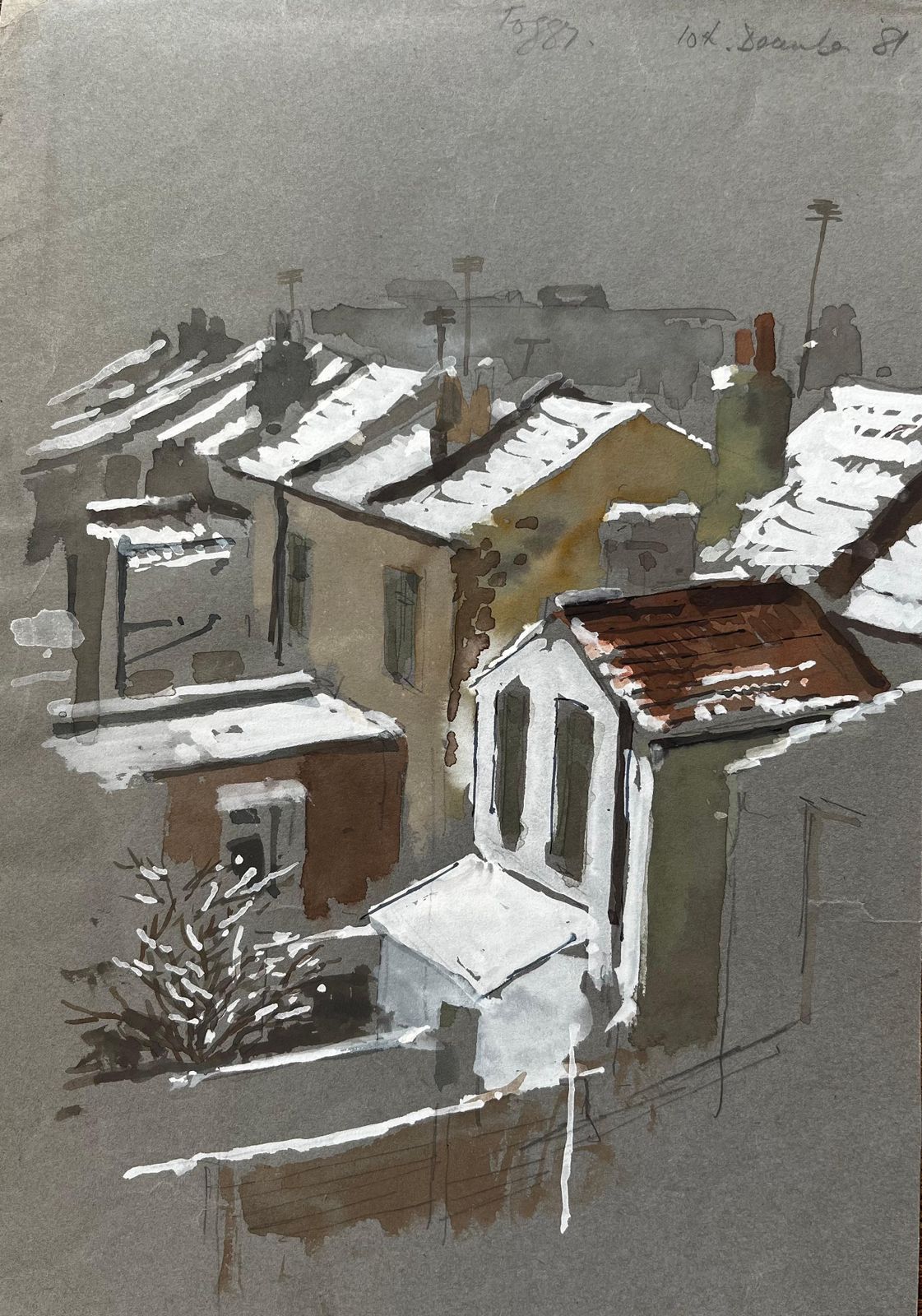 Anthony Herbertsnow Covered Rooftops In South London Watercolour Scene Winter 19811981
