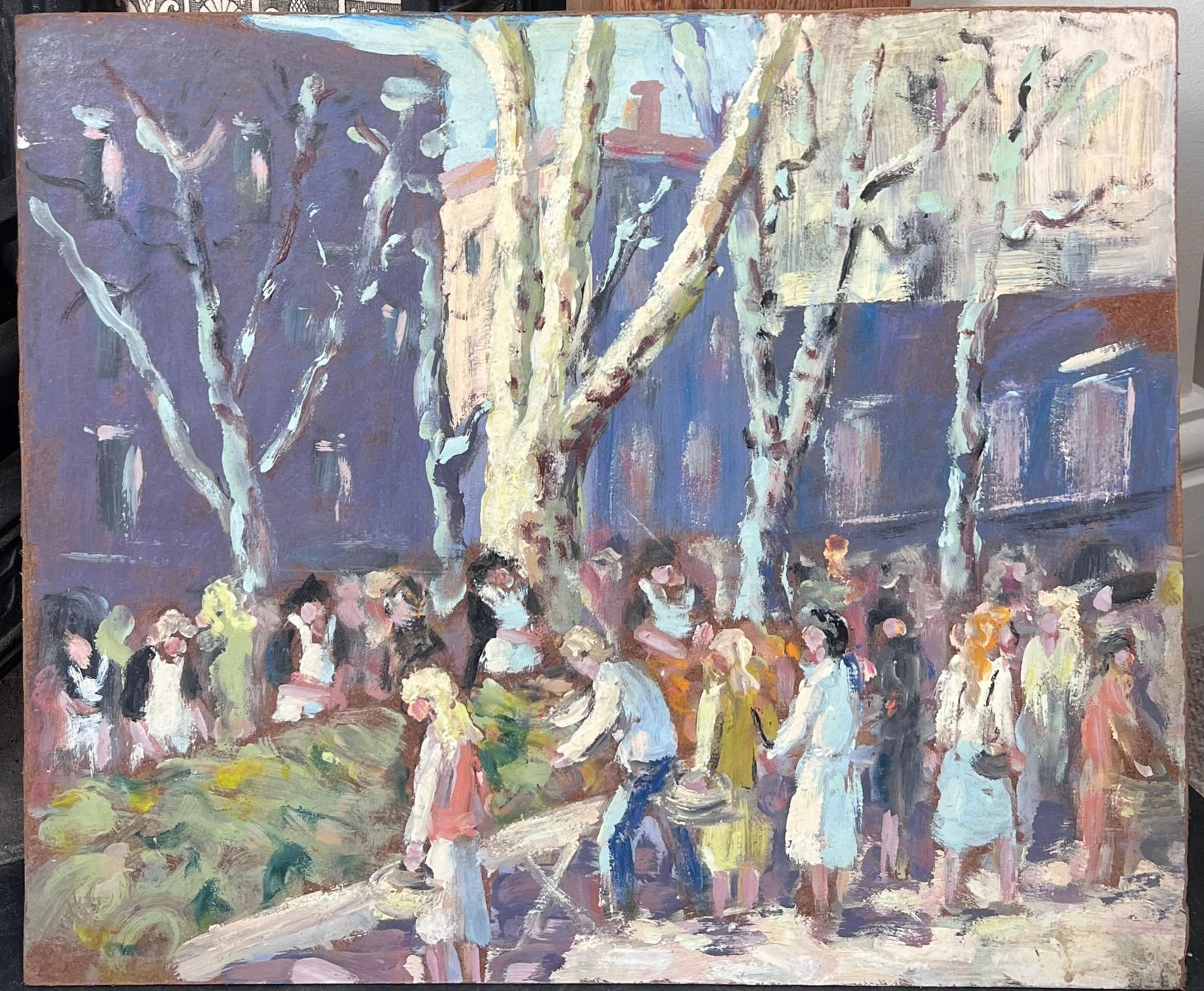 Fanch Lelfigures Hustling At The French Market Under White Bare Trees Oil Painting photo vinterior