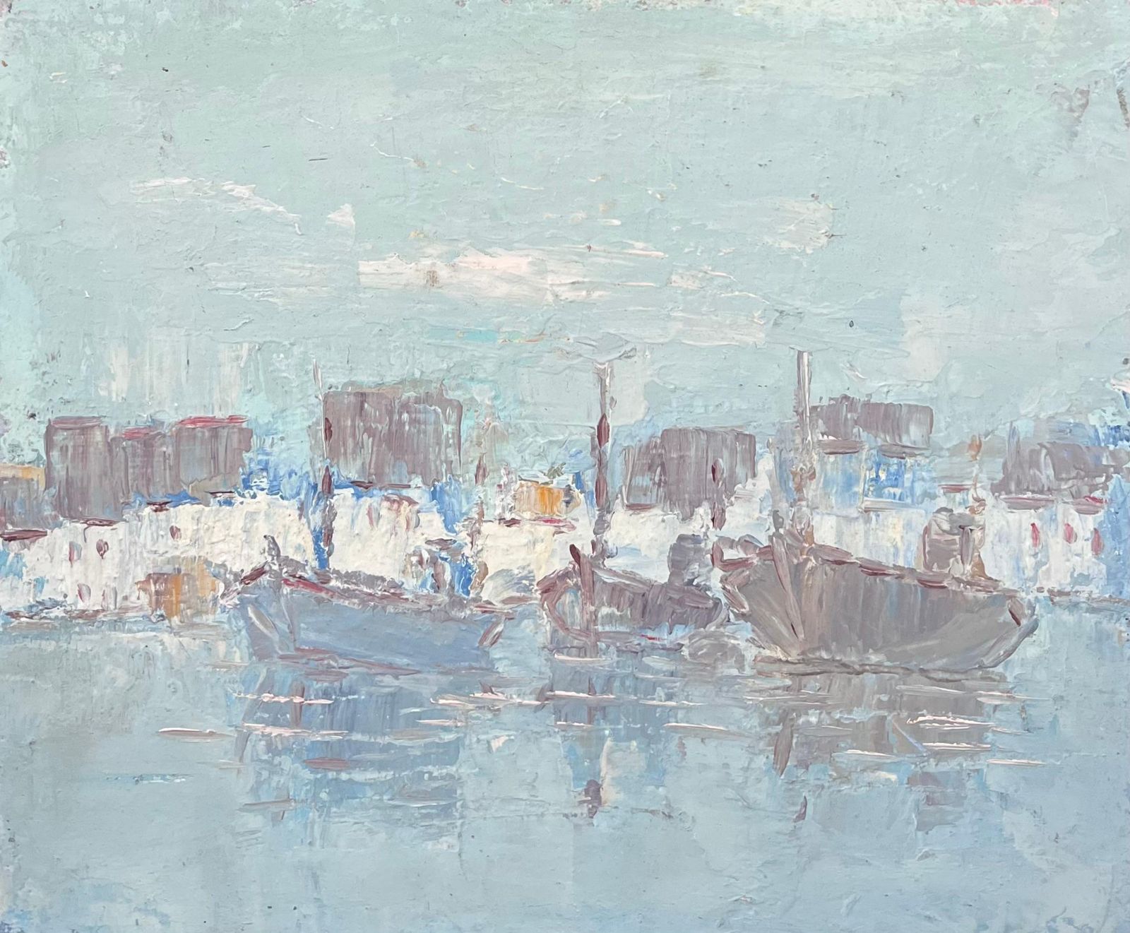 Fanch Lelthree Grey Boats In Blue Thick Oil Sea Oil Painting Landscape