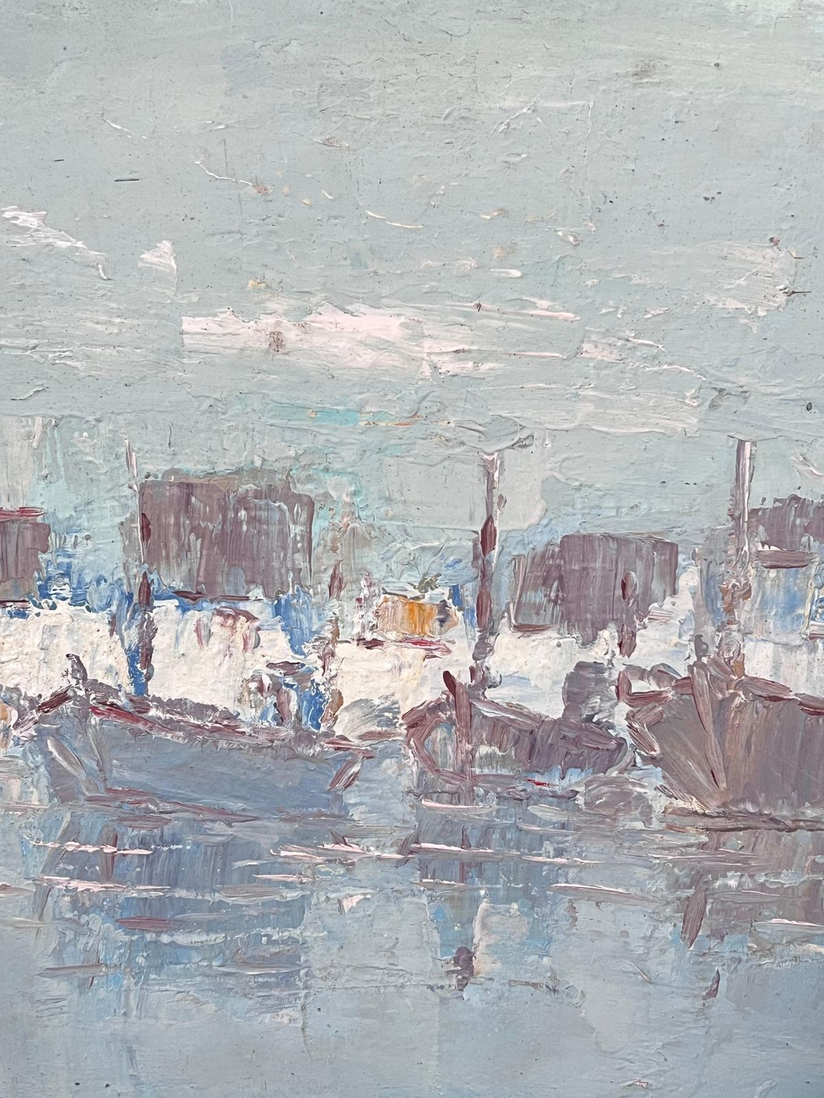 Fanch Lelthree Grey Boats In Blue Thick Oil Sea Oil Painting Landscape photo furniture