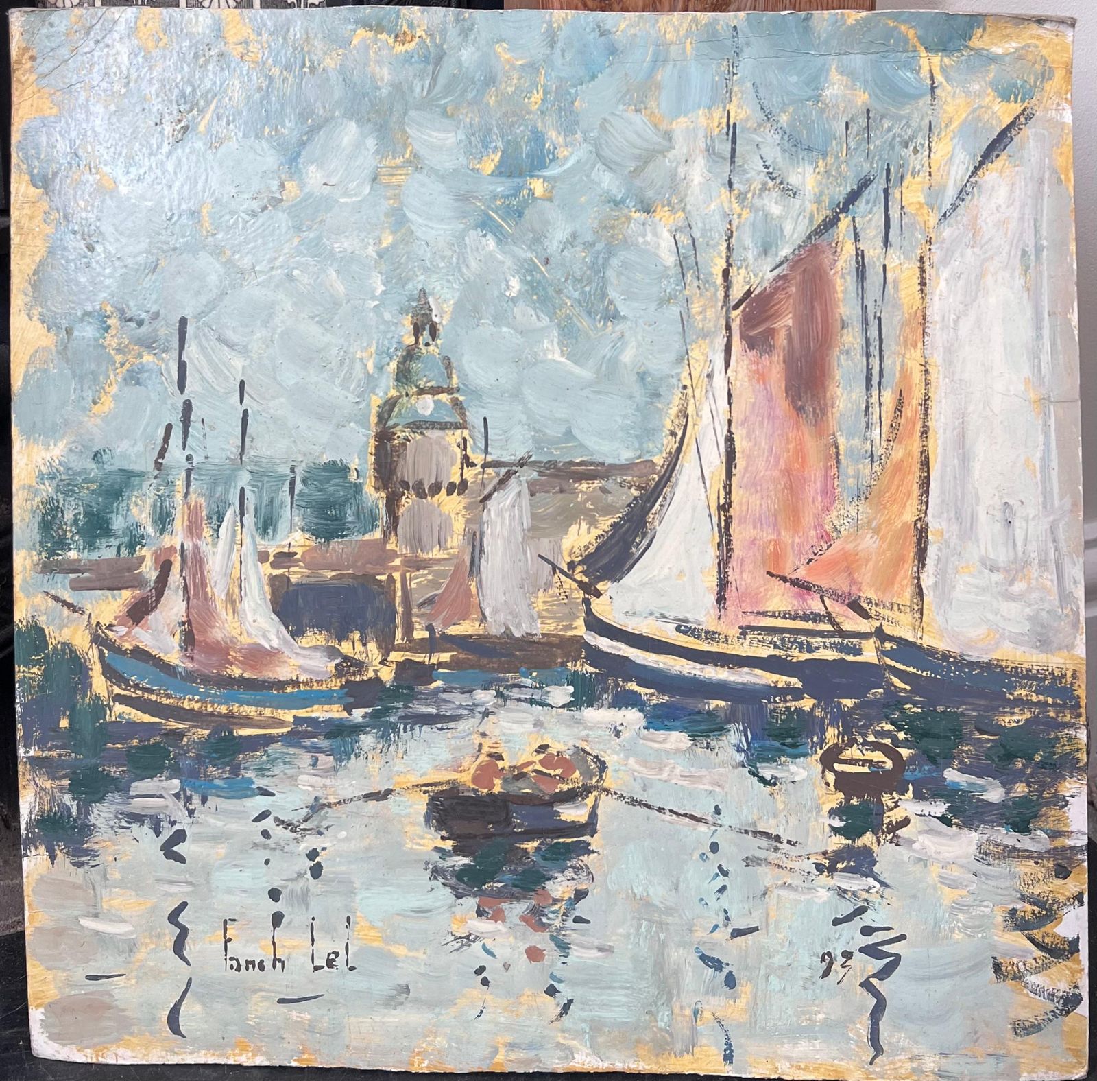 Fanch Lelrowing Boat Entering The Busy Harbour Full Of Sailing Boat Landscape Painting photo furniture
