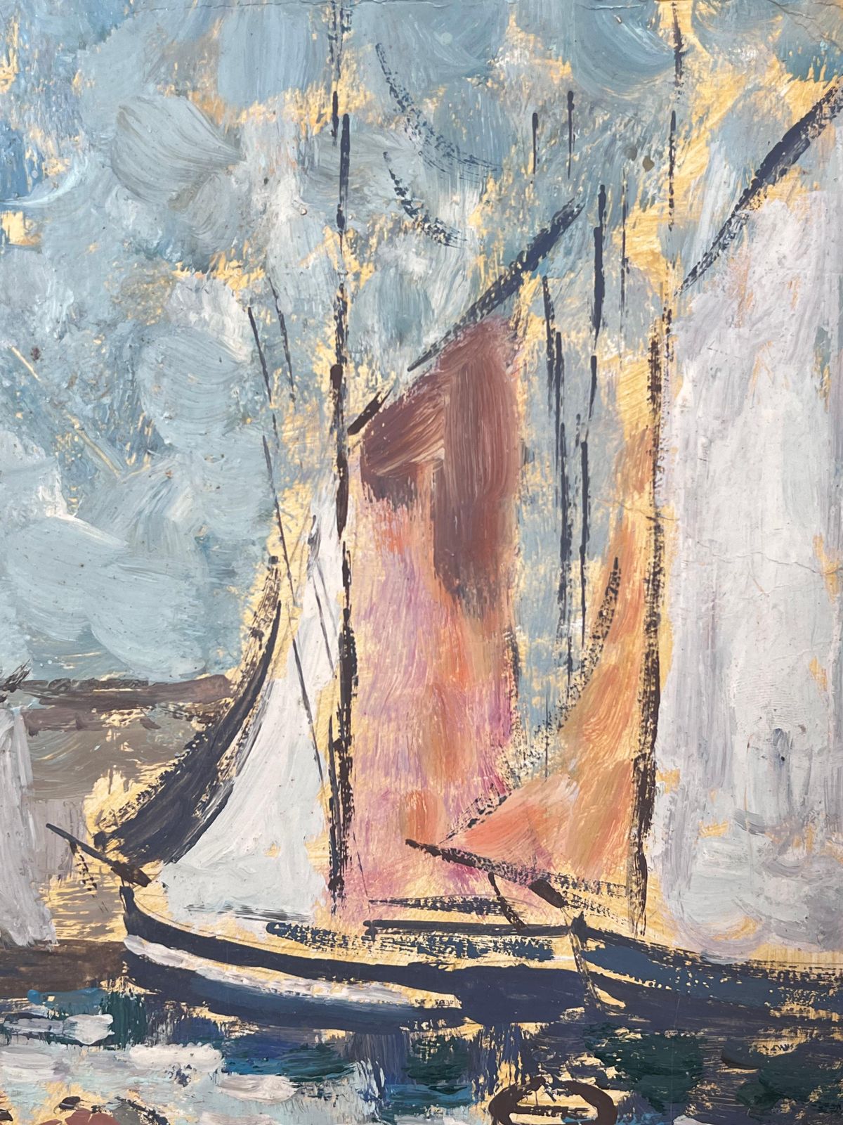 Fanch Lelrowing Boat Entering The Busy Harbour Full Of Sailing Boat Landscape Painting photo 519.0