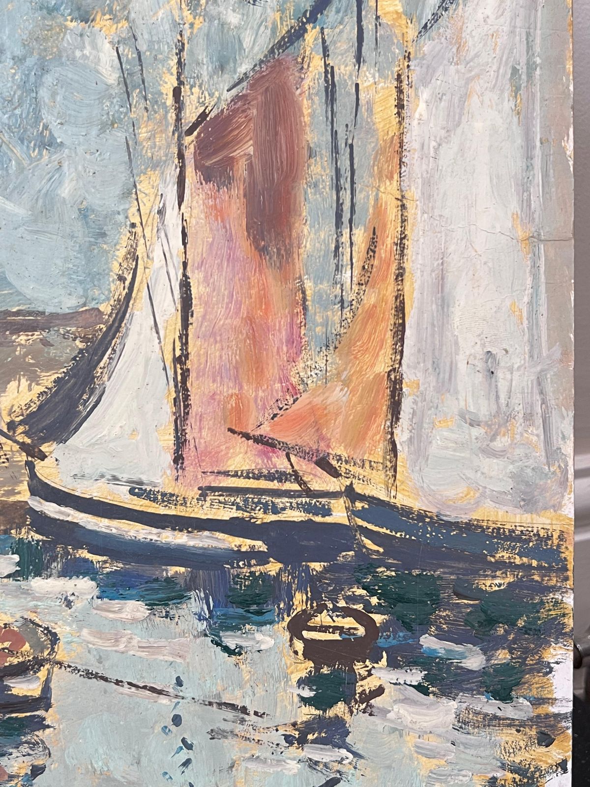 Fanch Lelrowing Boat Entering The Busy Harbour Full Of Sailing Boat Landscape Painting photo vinterior