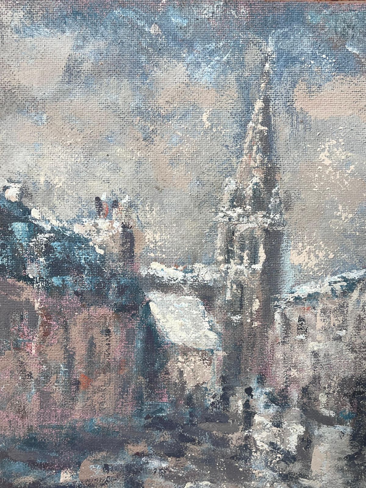 Fanch Lelfoggy Day With Figures Walking Through The French Village Landscape Oil Painting photo Art