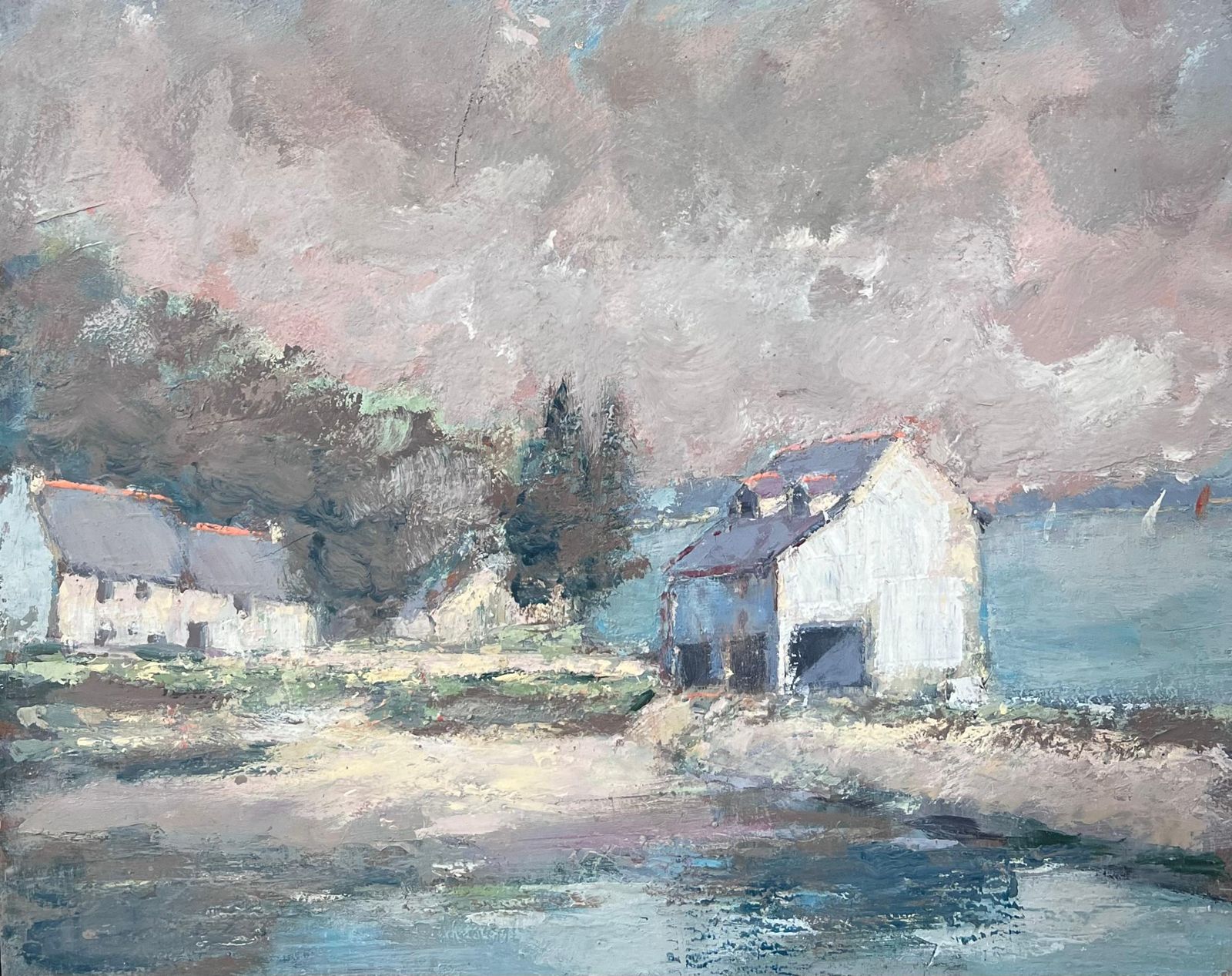 Fanch Lelwhite Village House Along The Bay French Landscape Oil Painting