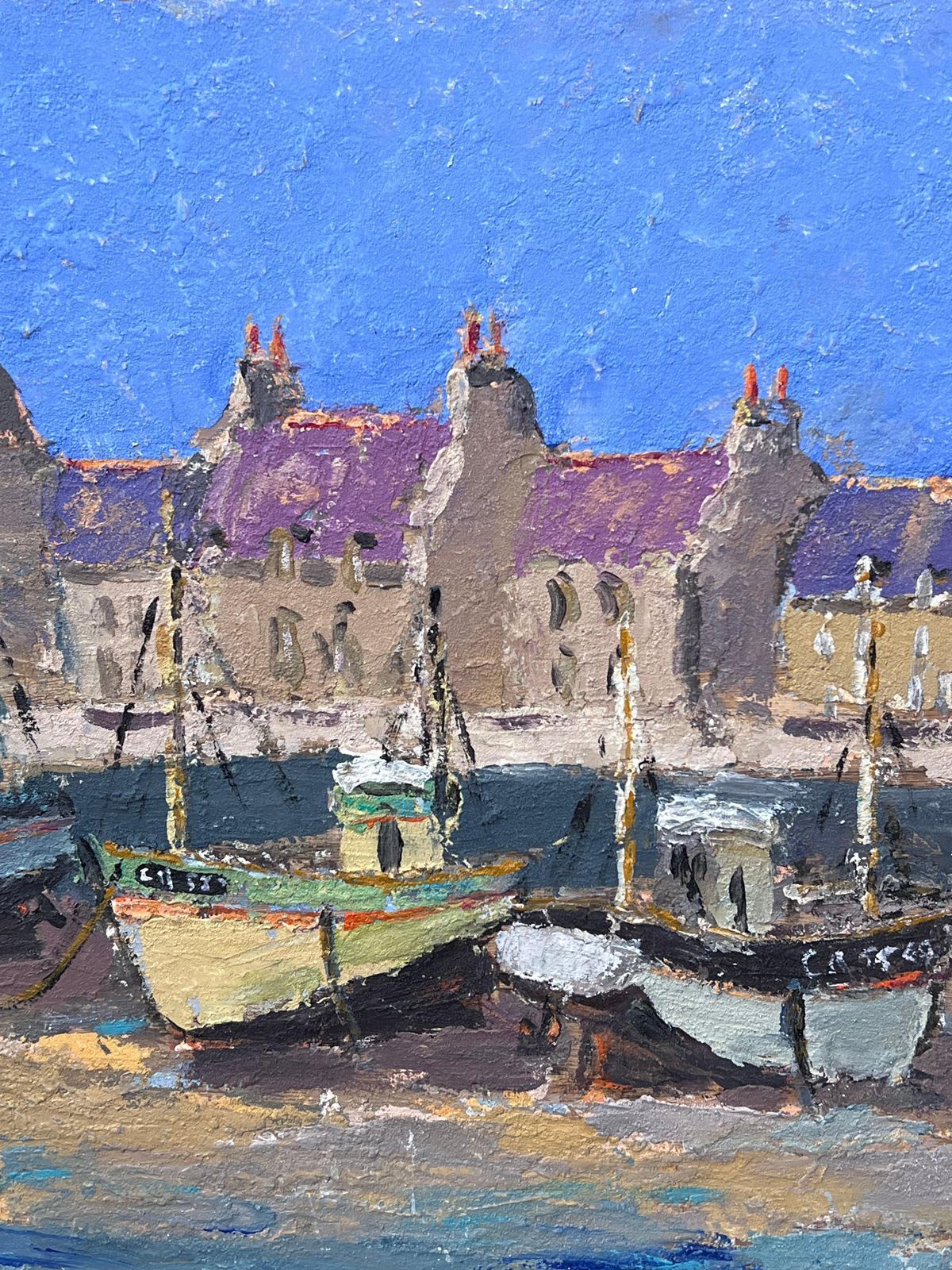 Fanch Lelfishing Boats In Neon Purple Sky Landscapes Oil Painting photo buy