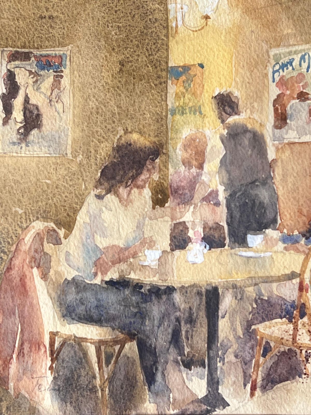 Anthony Herbertfigures Being Waited In A English Warm Lit Cafe Watercolour Painting photo Art