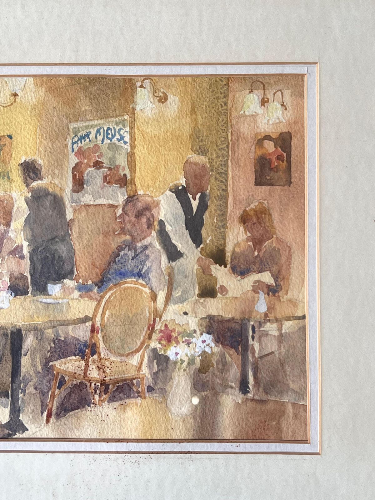 Anthony Herbertfigures Being Waited In A English Warm Lit Cafe Watercolour Painting photo 480.0