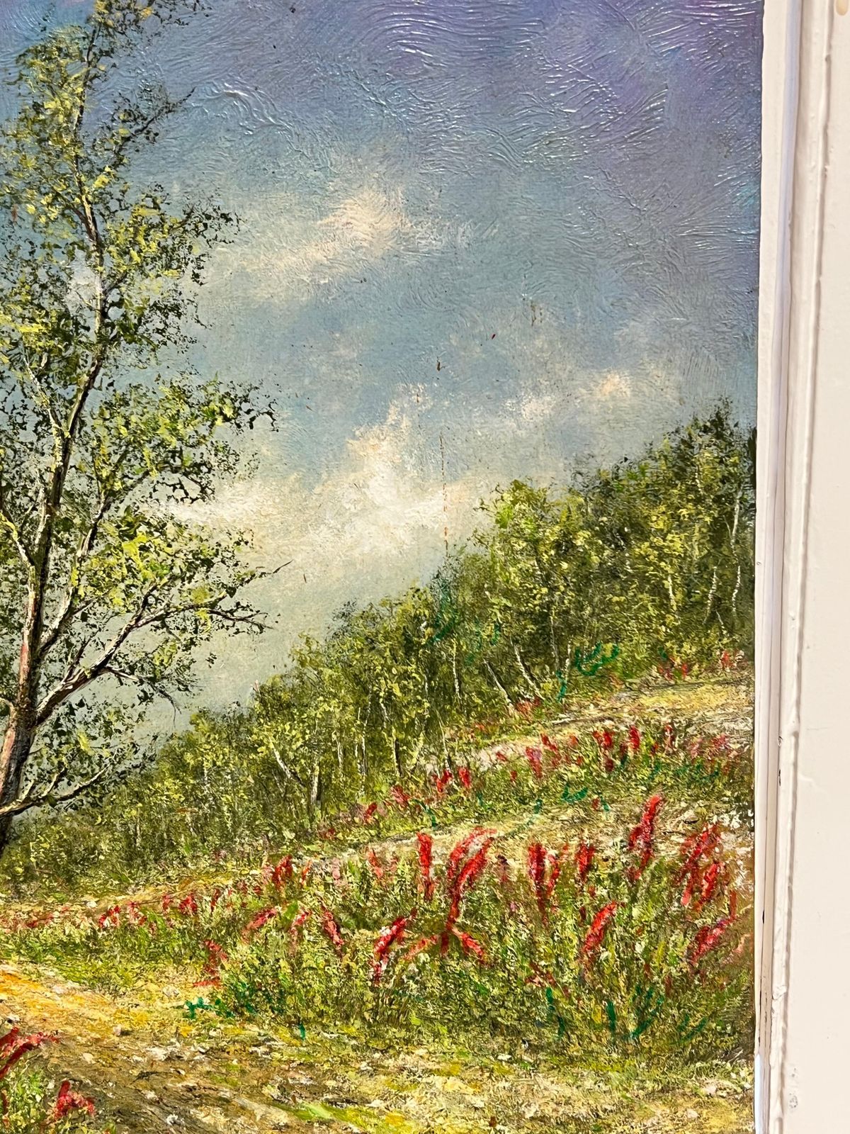 Jean Fouriegolden Yellow Field Tracks With Indian Paintbrush Flowers Sprouting Oil Painting photo 428.0