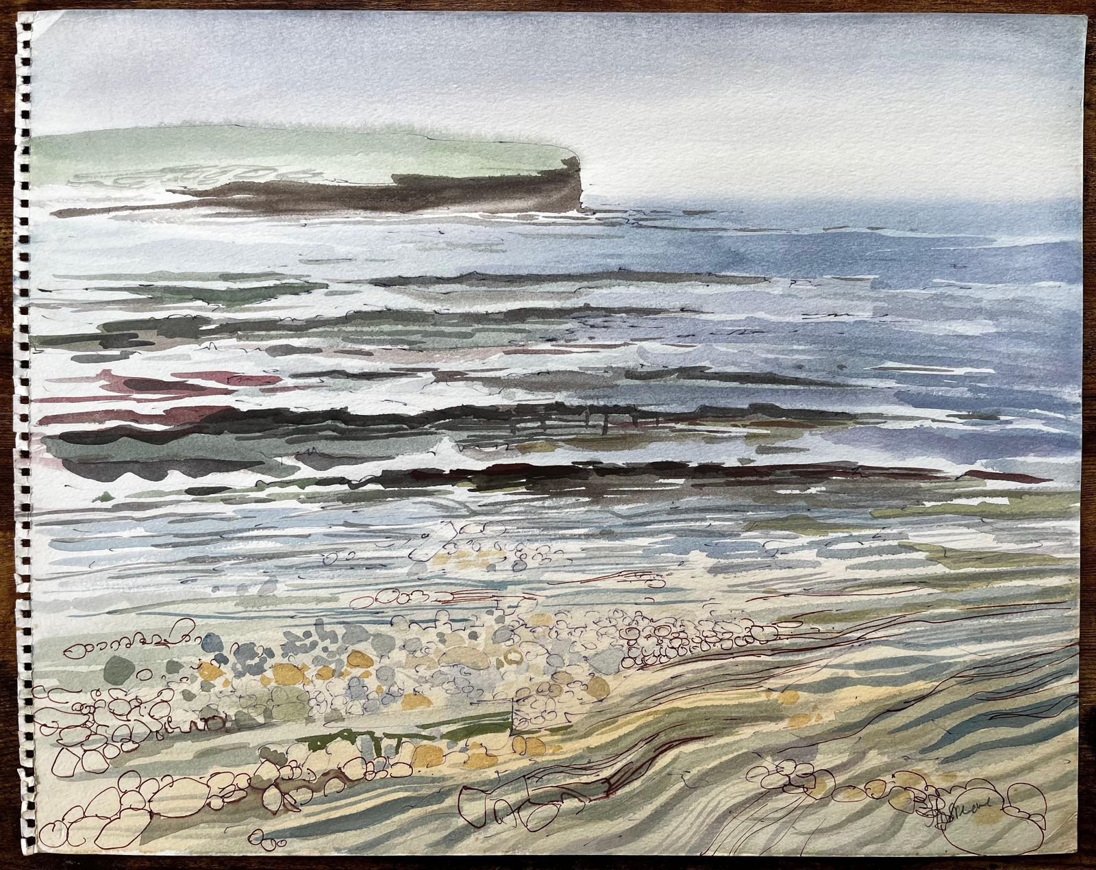 John Steane (B.1931)dorset Coastline Pebble Beach Seascape Watercolour With Headland View photo furniture