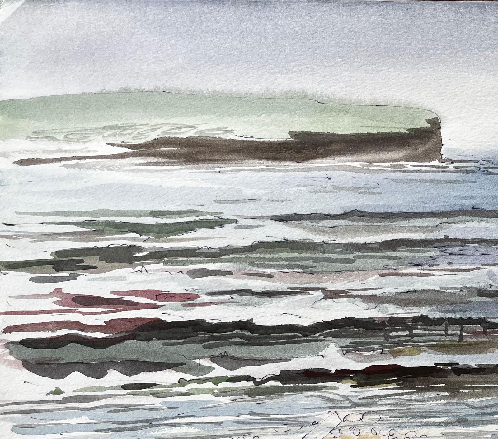 John Steane (B.1931)dorset Coastline Pebble Beach Seascape Watercolour With Headland View photo vinterior