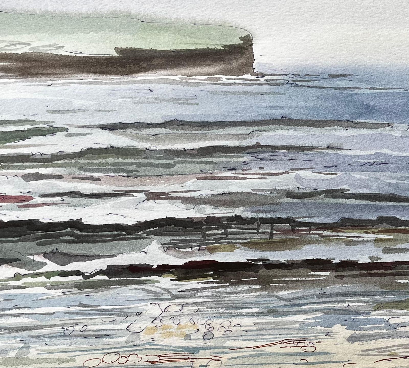 John Steane (B.1931)dorset Coastline Pebble Beach Seascape Watercolour With Headland View photo buy