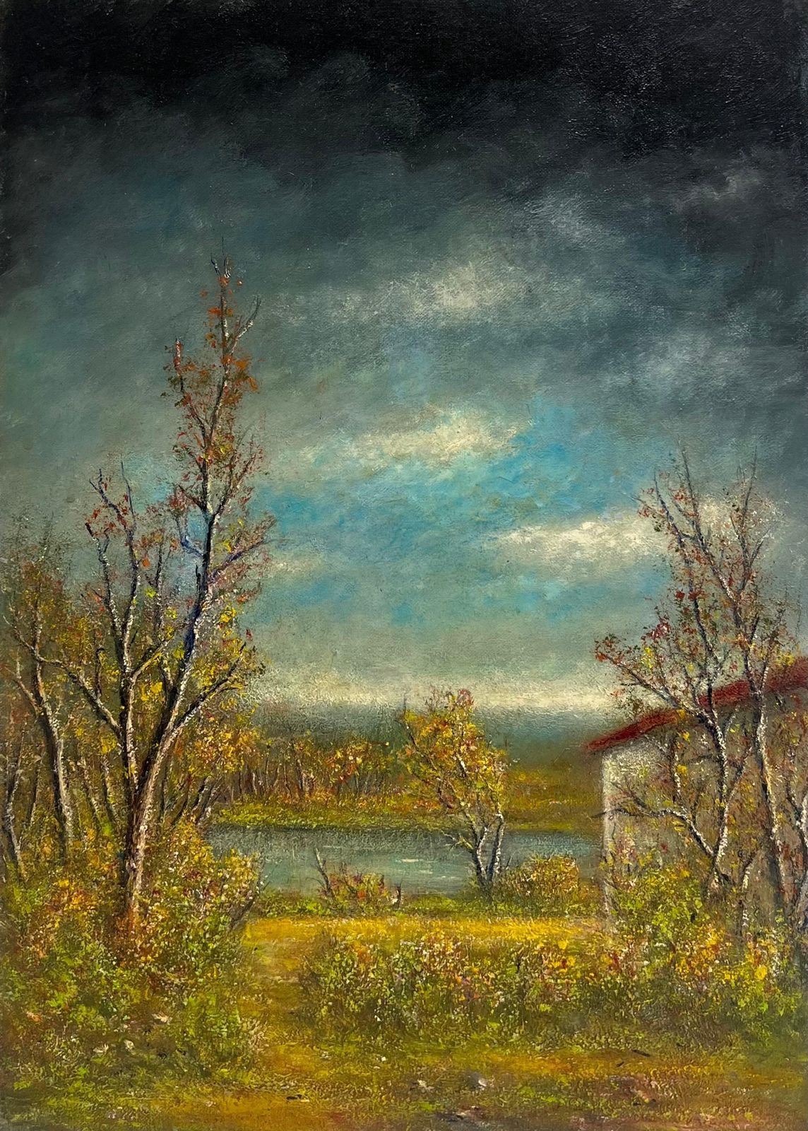 Jean Fouriemidnight Stormy Sky Over The Green River Bank Oil Painting Landscape