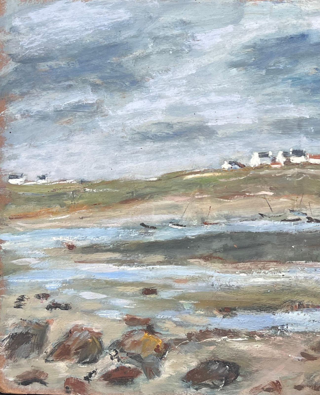 Fanch Leldry Shore With Distant Docked Sailing Boats French Landscape Oil Painting photo 483.0