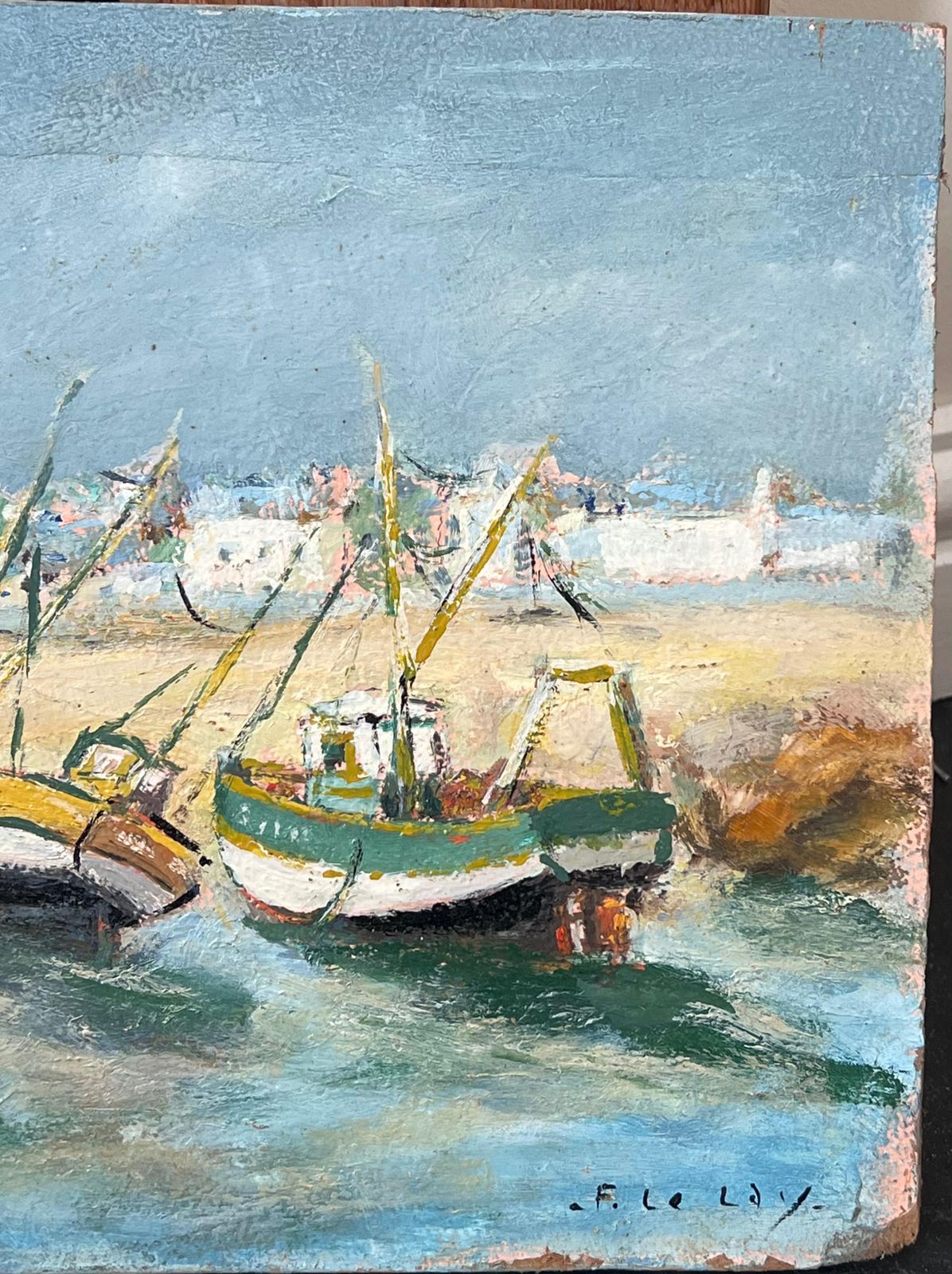 Fanch Lelbright Colourful Boats Docked On The Summer Sand French Landscape Oil Painting photo 560.0