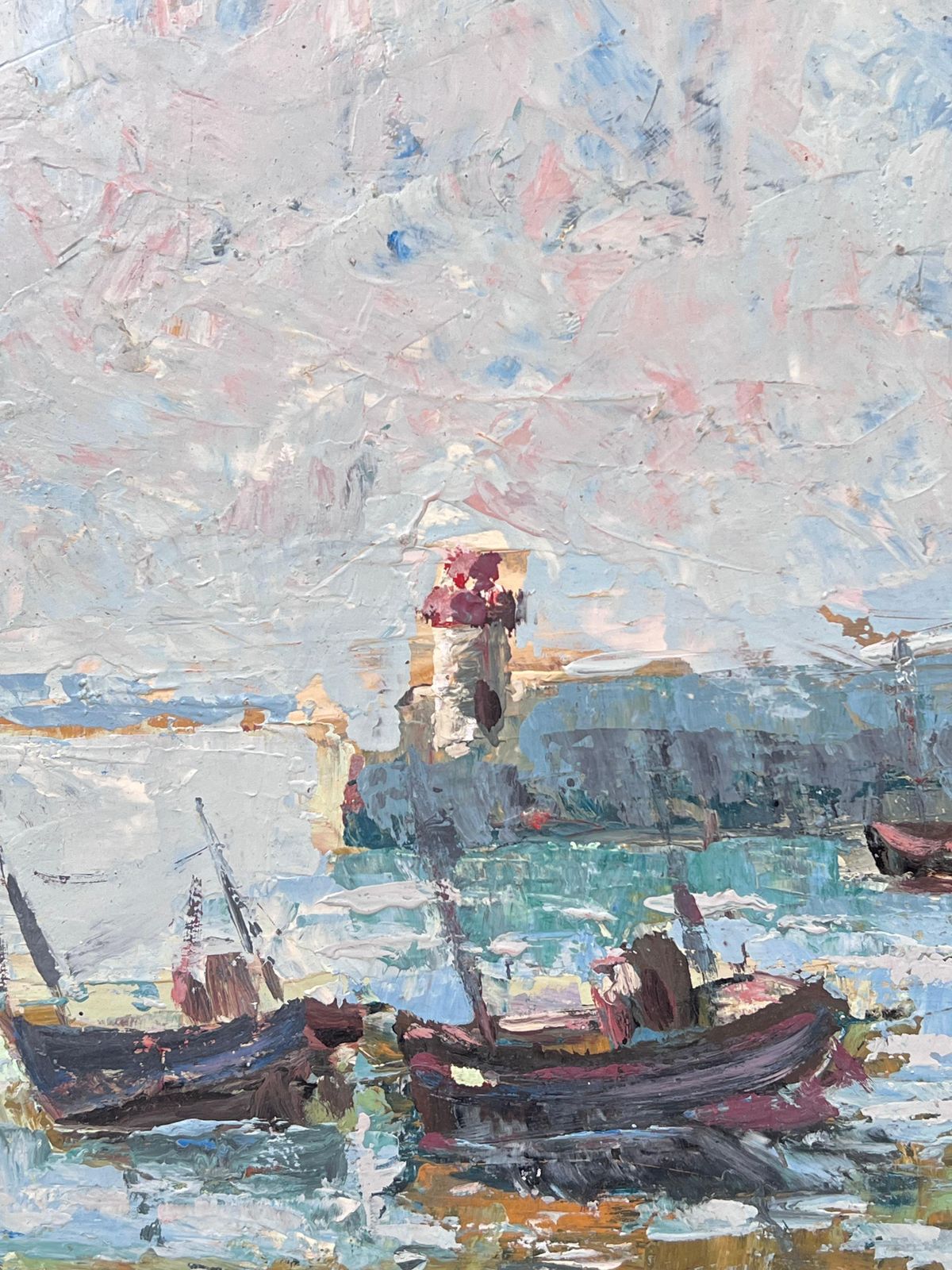 Fanch Leldocked Boats At The Lighthouse Lit Harbour French Landscape Oil Painting photo 631.0