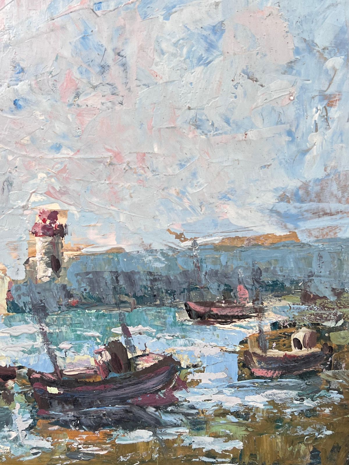 Fanch Leldocked Boats At The Lighthouse Lit Harbour French Landscape Oil Painting photo buy