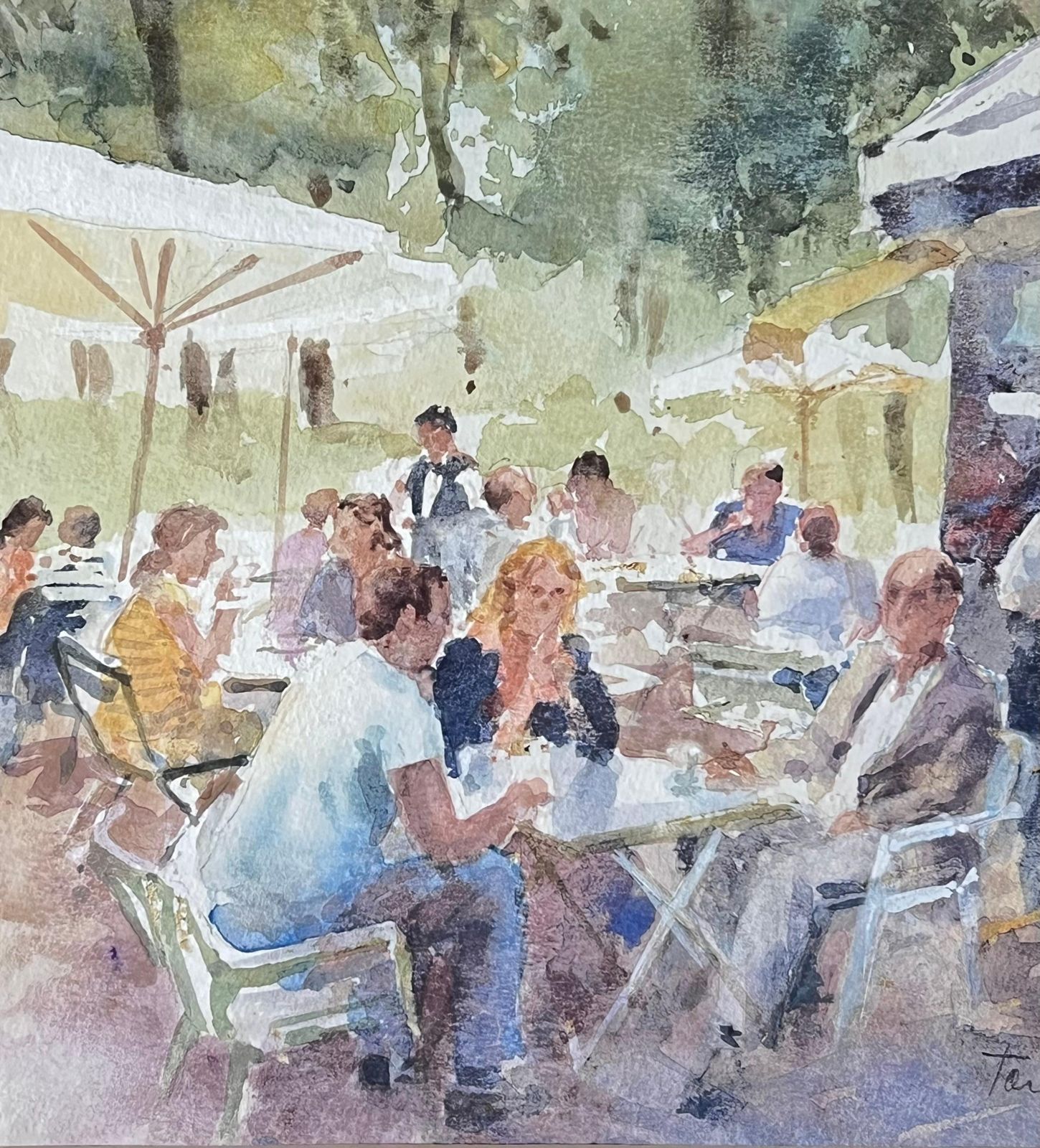 Anthony Herbertfigures At An Outdoor Cafe On A Busy Summers Day British Watercolour Painting photo for sale