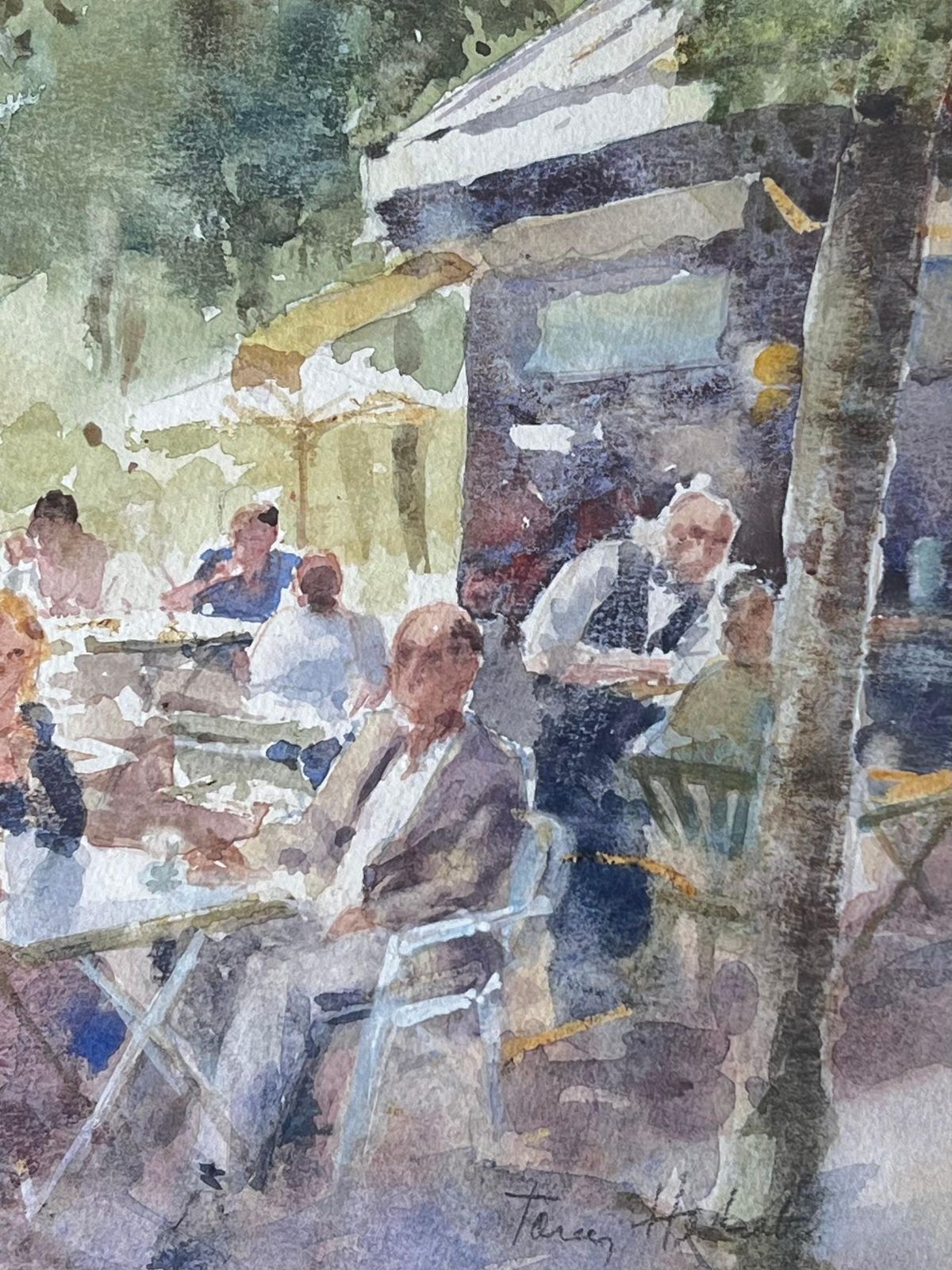 Anthony Herbertfigures At An Outdoor Cafe On A Busy Summers Day British Watercolour Painting photo Art