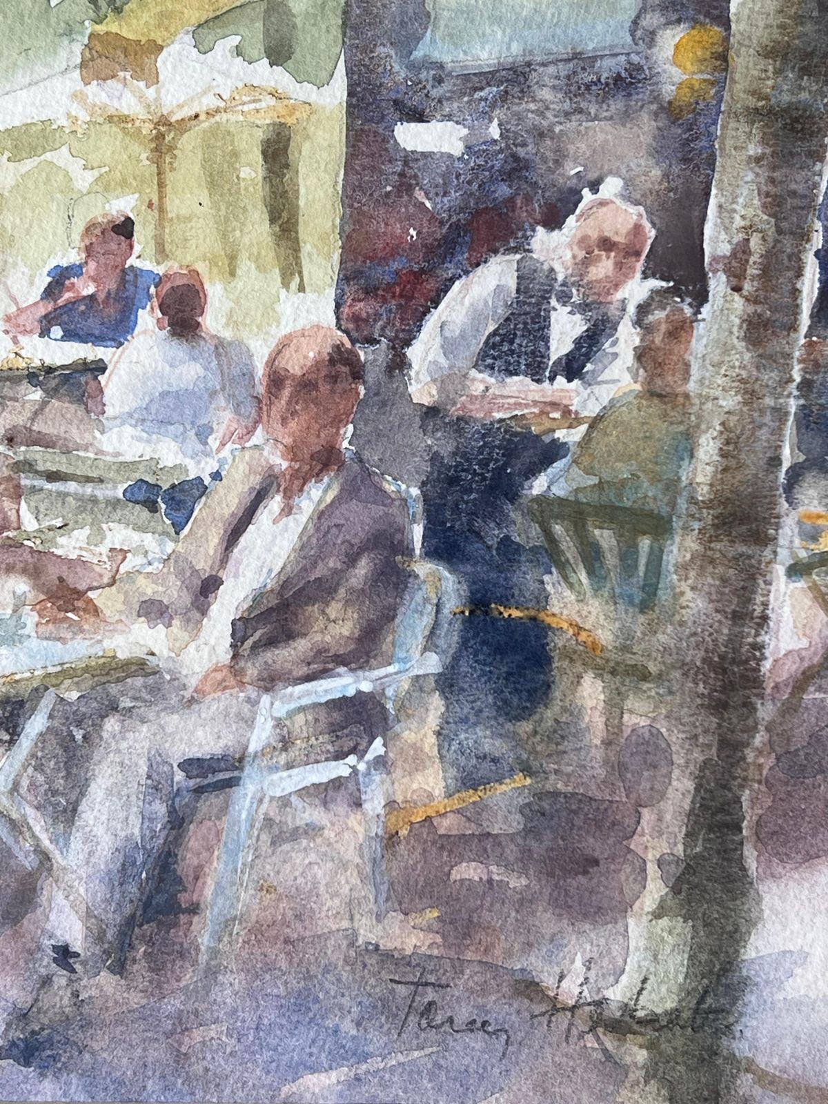 Anthony Herbertfigures At An Outdoor Cafe On A Busy Summers Day British Watercolour Painting photo buy