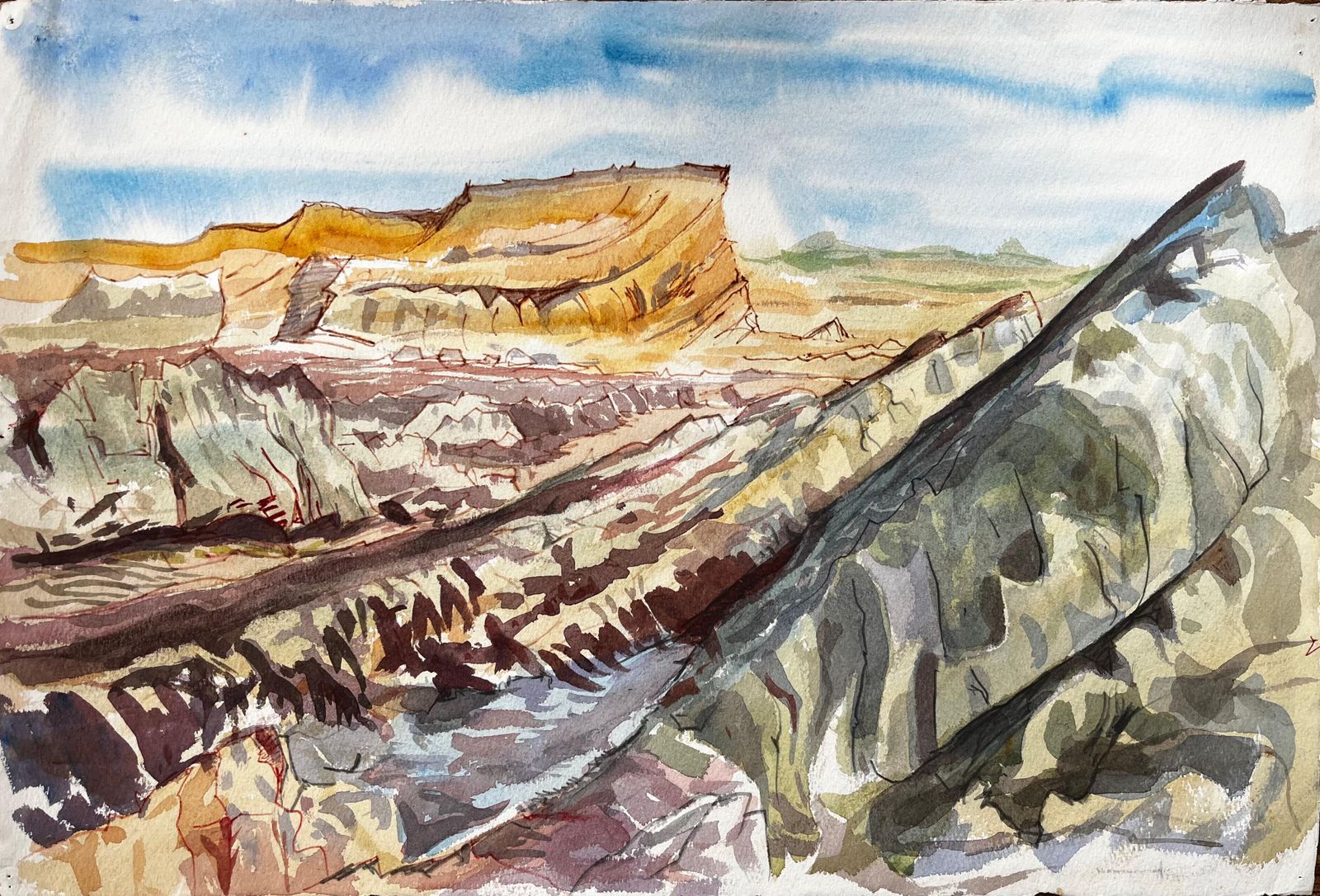 John Steane (B.1931)jurassic Cliffs Dorset Coast 1970s British Watercolour Landscape Painting1977