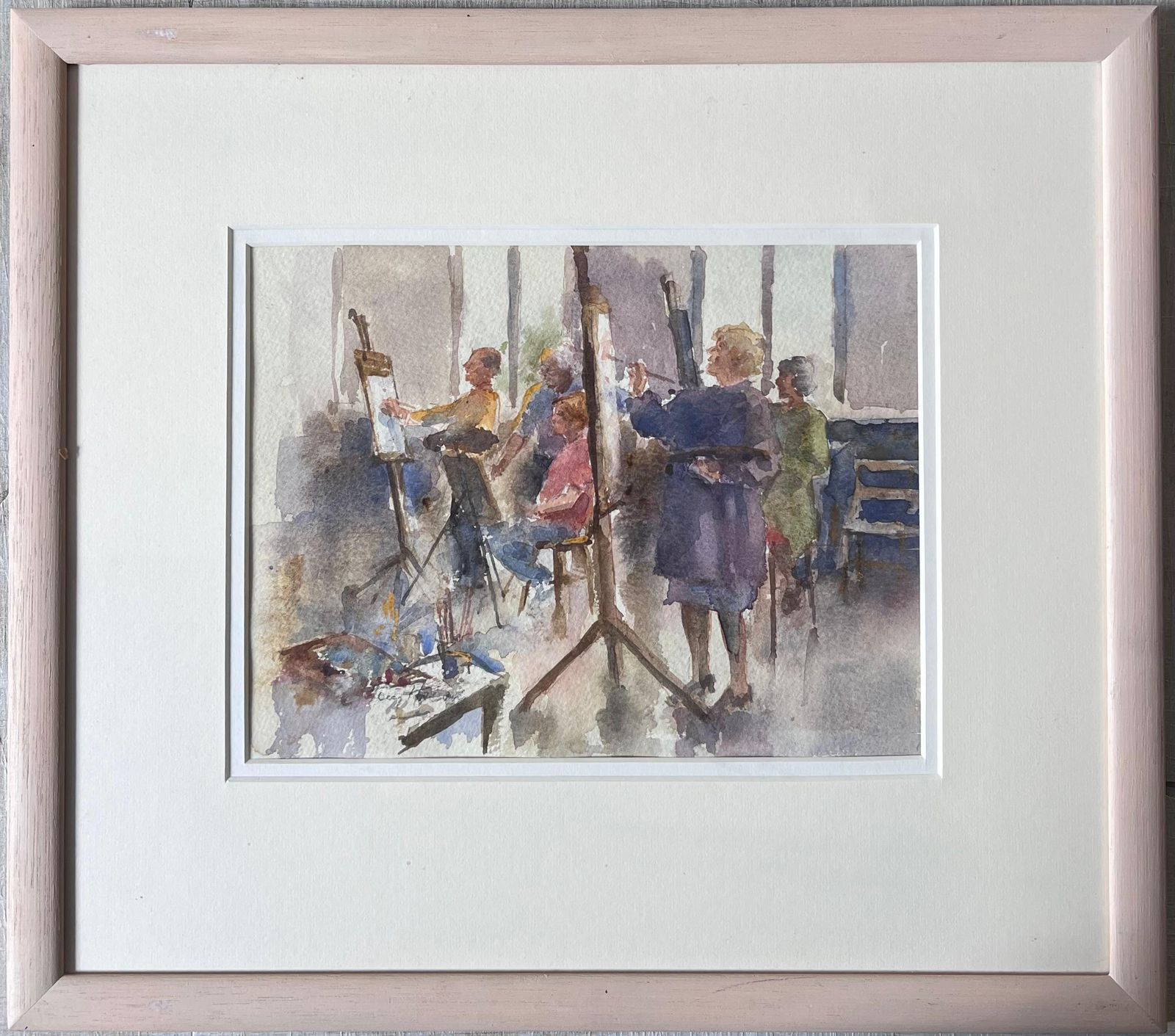 Anthony Herbertfigures Painting In An Art Class With Easels And Brushes British Watercolour