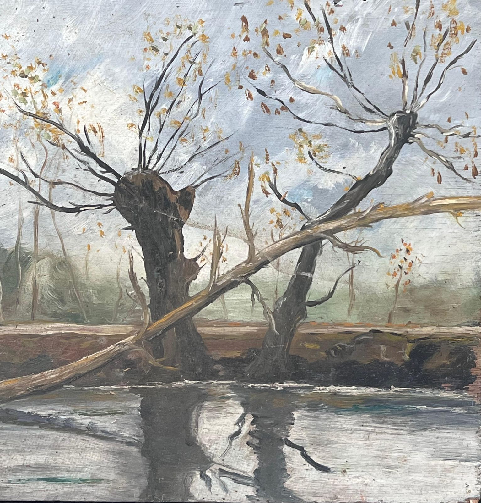 Fanch Lelfallen Tree Over Winter Village Riverside French Landscape Oil Painting photo Art