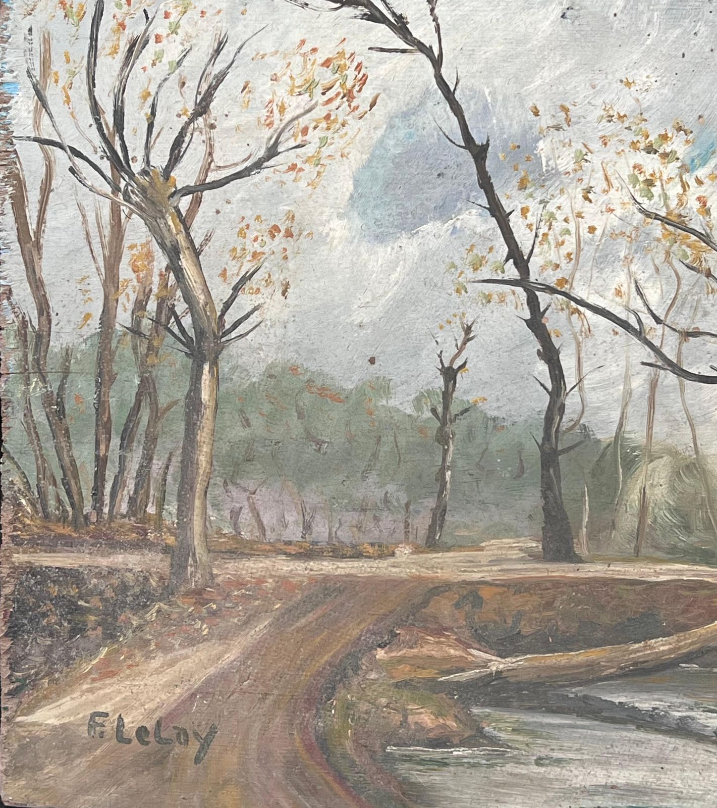 Fanch Lelfallen Tree Over Winter Village Riverside French Landscape Oil Painting photo 505.0
