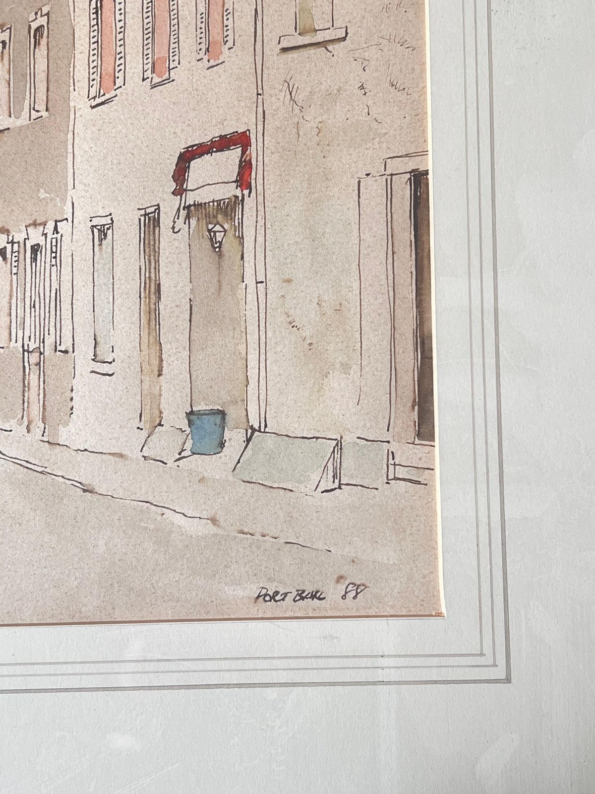 Anthony Herberta Quiet Narrow Street Lined With Pale Buildings British Watercolour Painting photo for sale