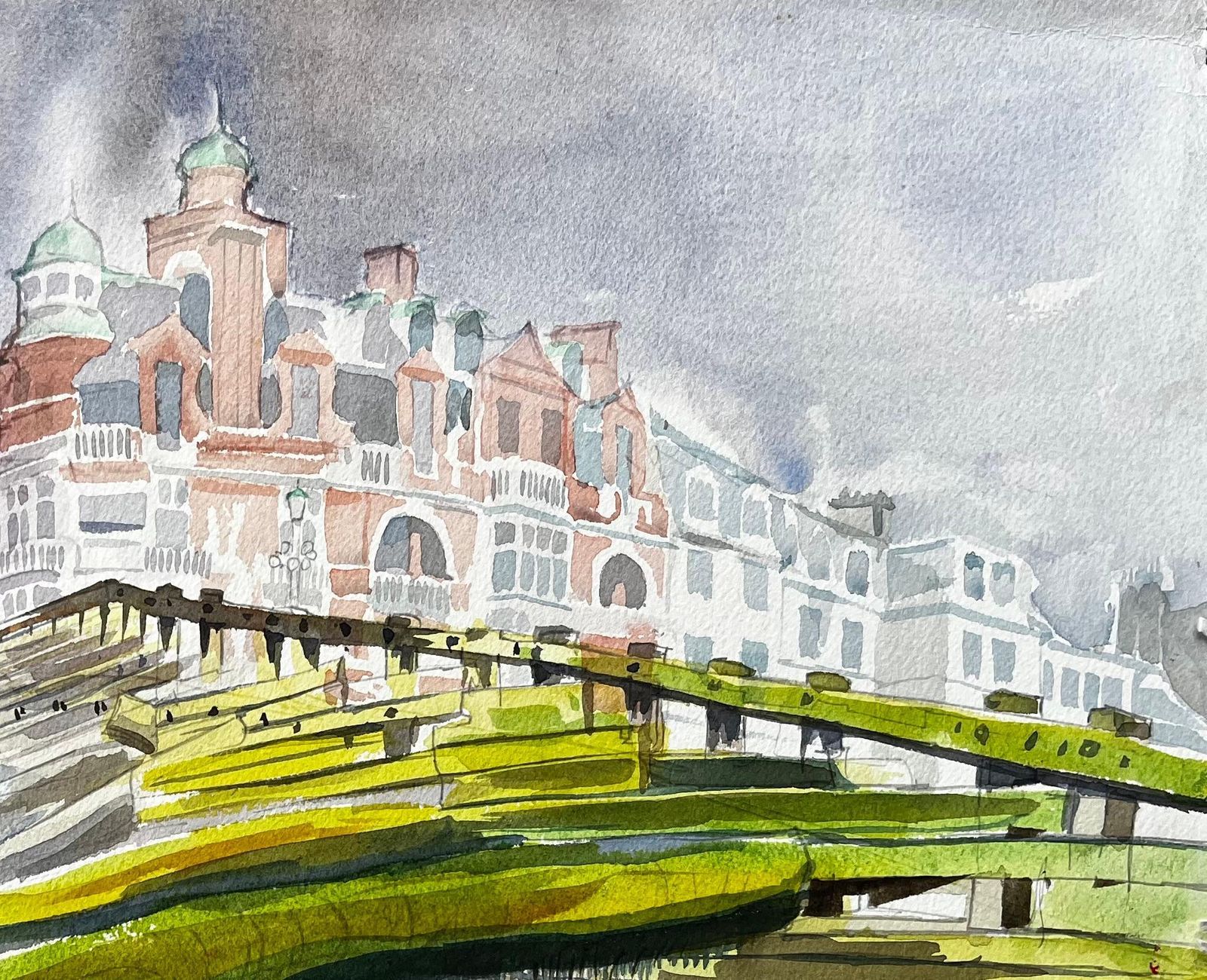 John Steane (B.1931)worthing Seafront View With Pier Groynes And Promenade Architecture 19731973 photo Art