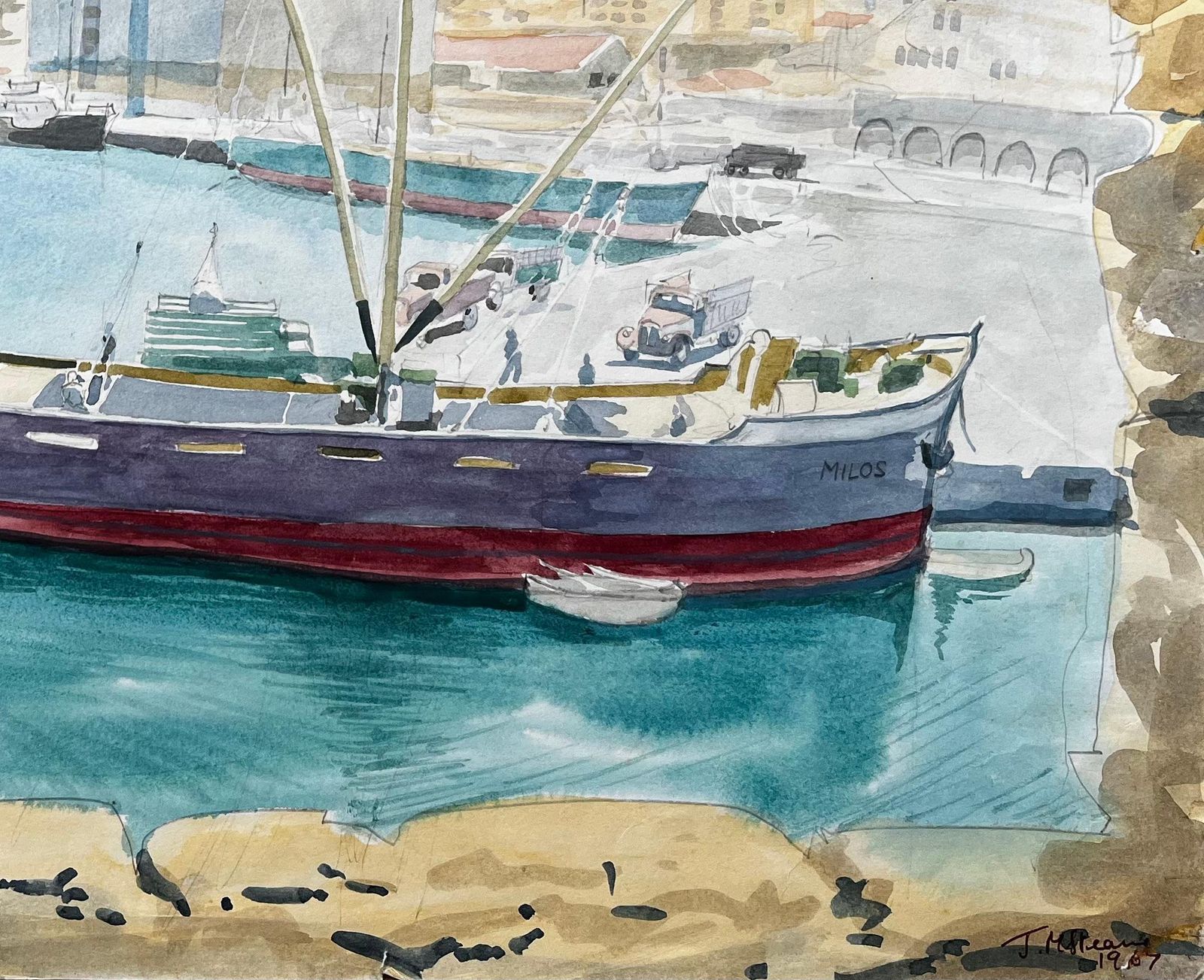 John Steane (B.1931)heraklion Harbour Crete Ship Milos Greek Port Scene Signed 1967 Watercolour1967 photo for sale