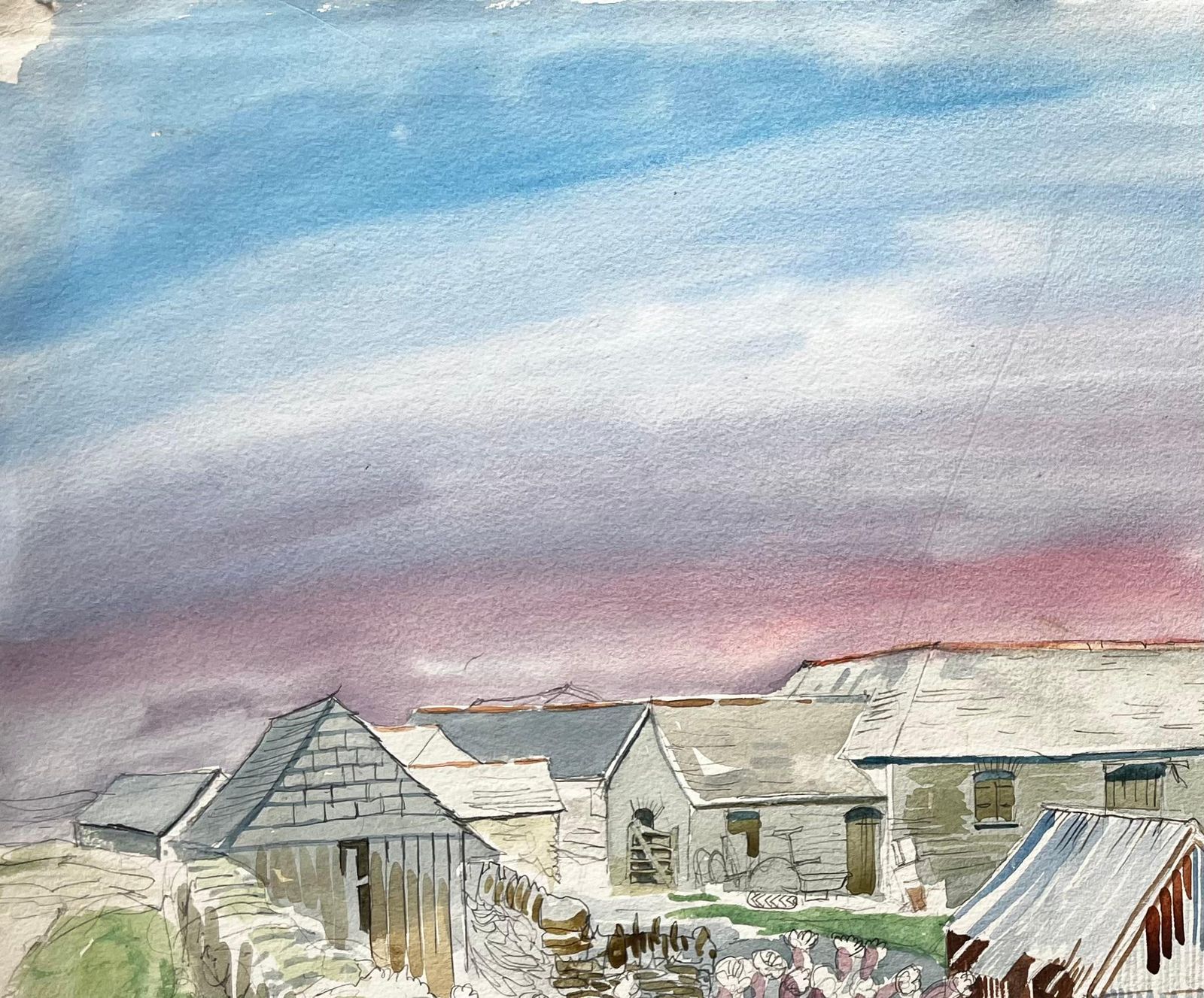 John Steane (B.1931)cornish Farm Buildings With Coastal View 20th Century British Watercolour photo 198.0