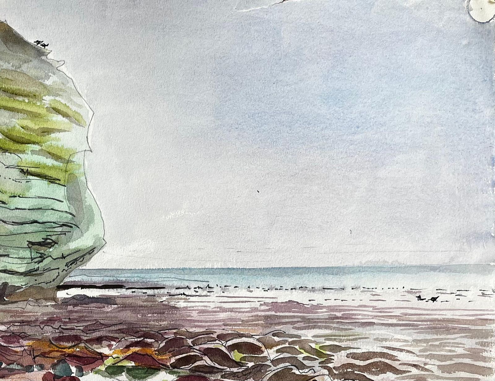 John Steane (B.1931)large Rock On Dorset Coast Low Tide 1960s English Watercolour Landscape1968 photo Art