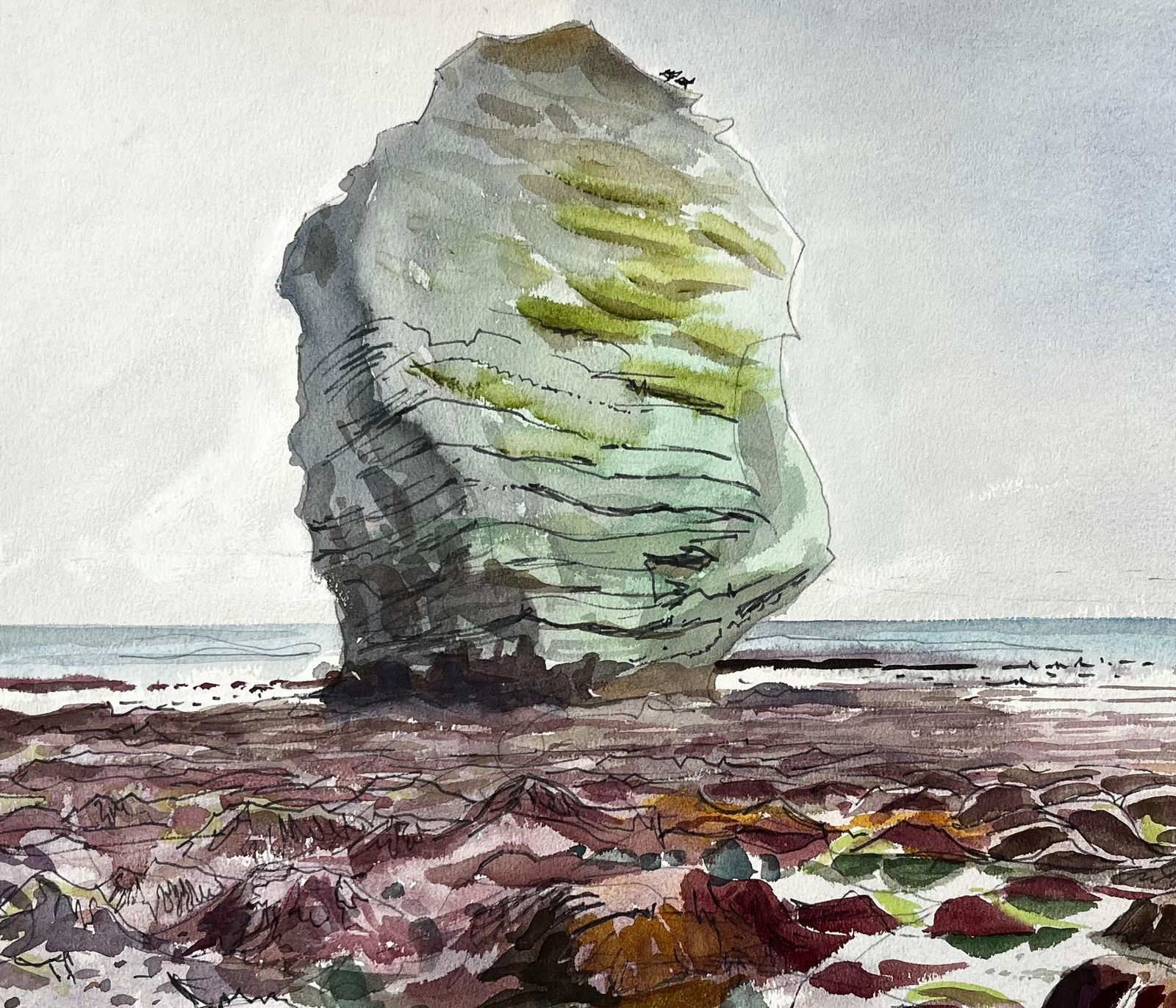 John Steane (B.1931)large Rock On Dorset Coast Low Tide 1960s English Watercolour Landscape1968 photo 285.0