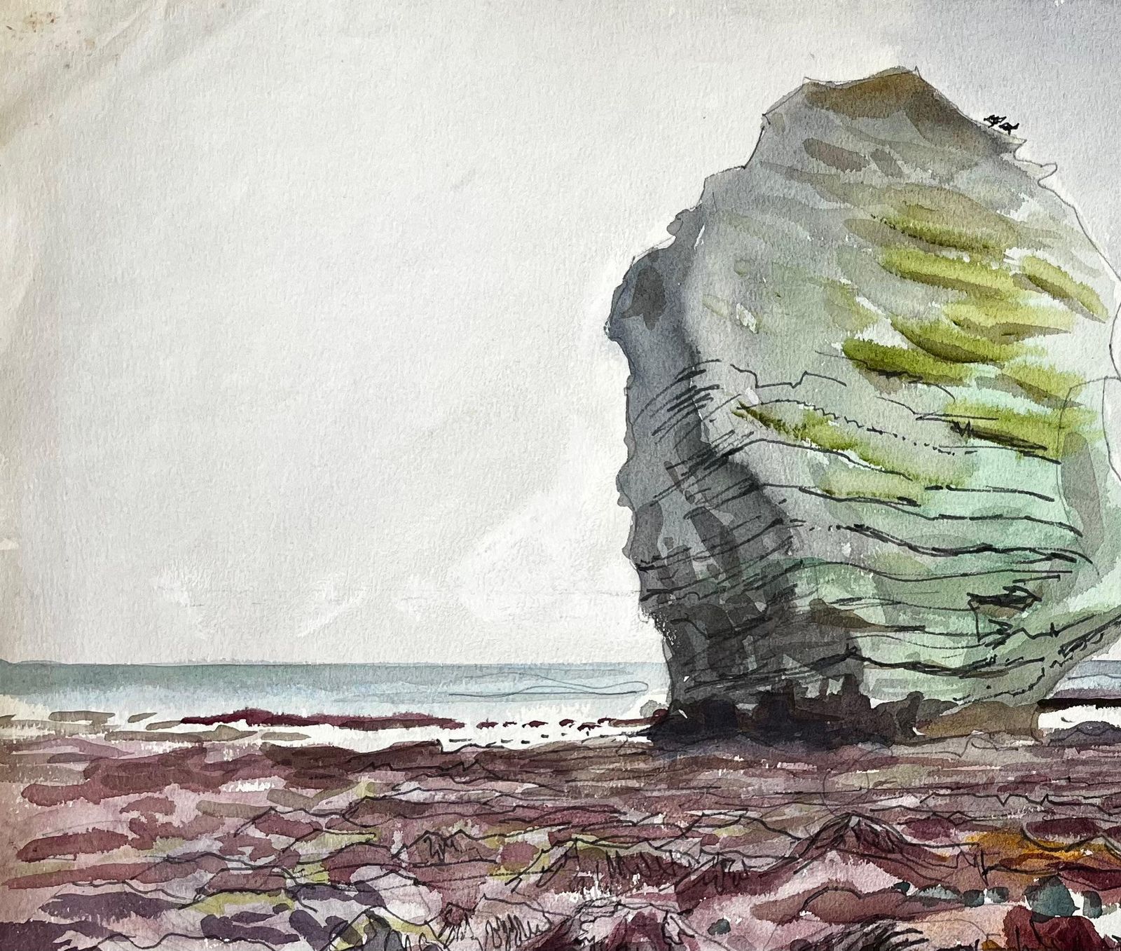 John Steane (B.1931)large Rock On Dorset Coast Low Tide 1960s English Watercolour Landscape1968 photo buy
