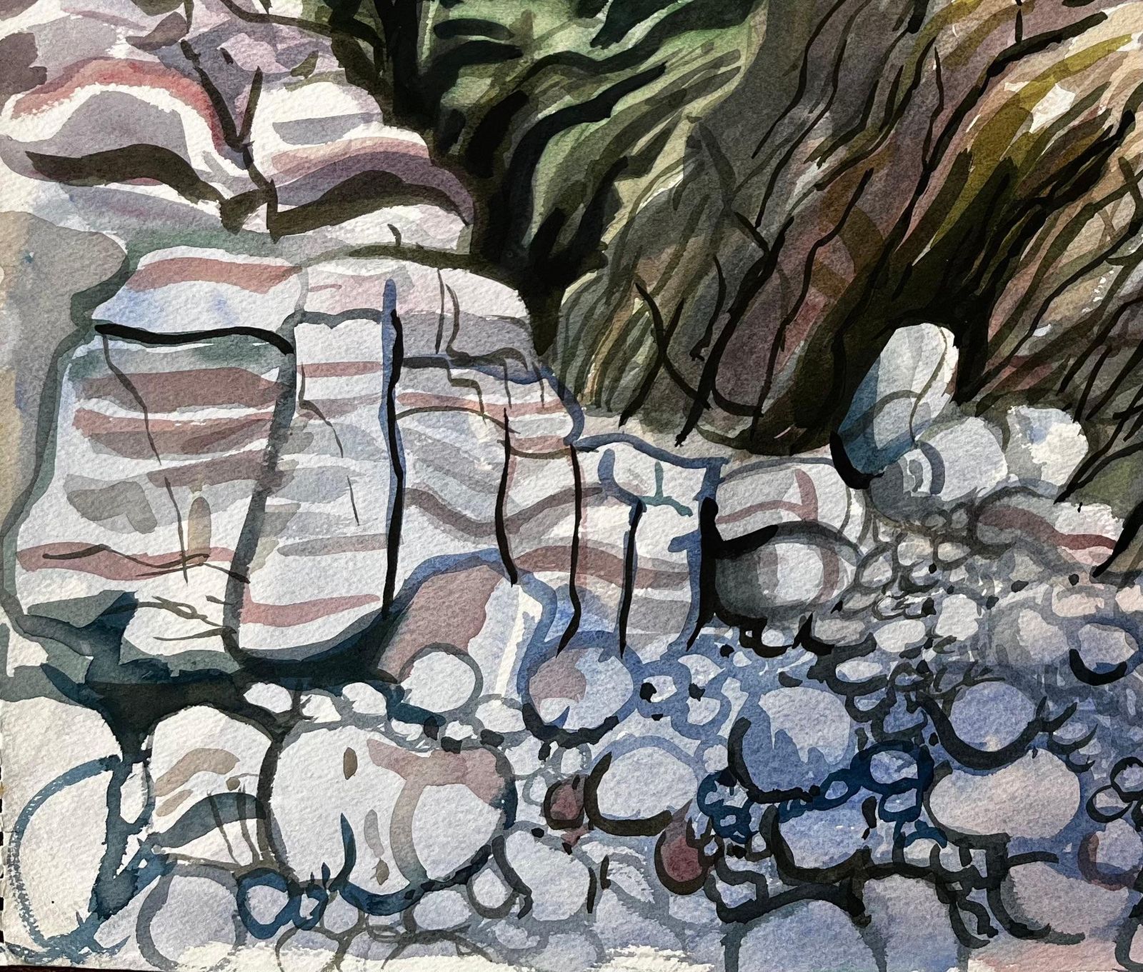 John Steane (B.1931)dorset Coast Abstract Rock Formations With Pebble Beach 1990 Signed Watercolour1990 photo 361.0