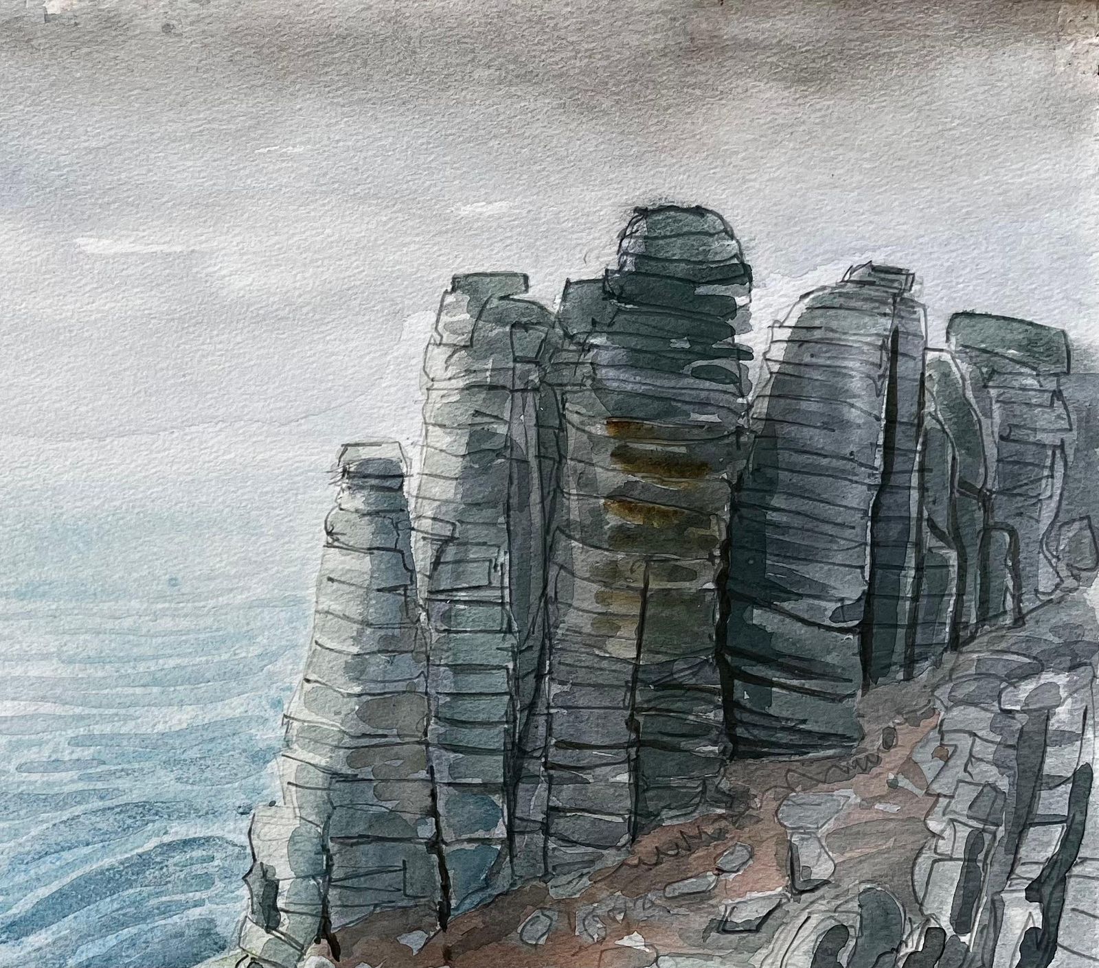 John Steane (B.1931)dorset Coastal Cliffs Seascape With Rock Formations Watercolour 19701977 photo for sale