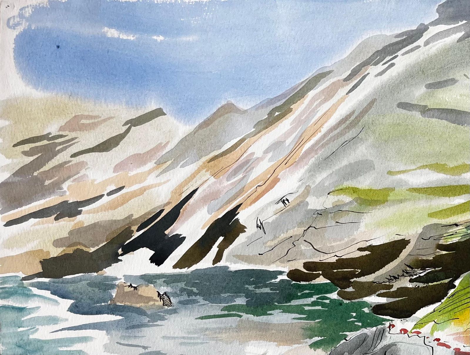 John Steane (B.1931)cliffs And Rock Pools On The Dorset Coastline Expressive Coastal Watercolour photo for sale