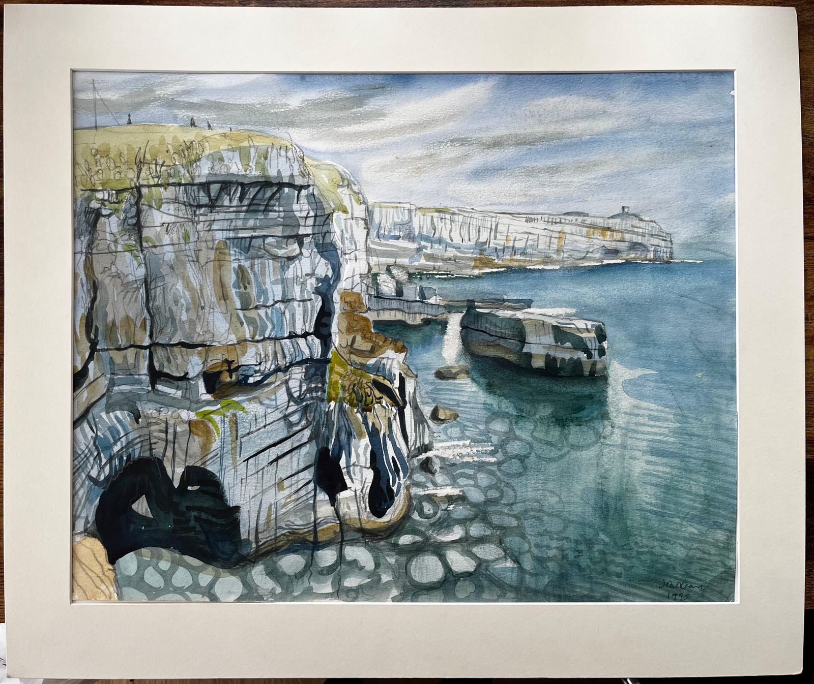 John Steane (B.1931)clifftop View Of Dorset Coast With Sea Stacks And Caves Signed 1995 Watercolour1995 photo furniture
