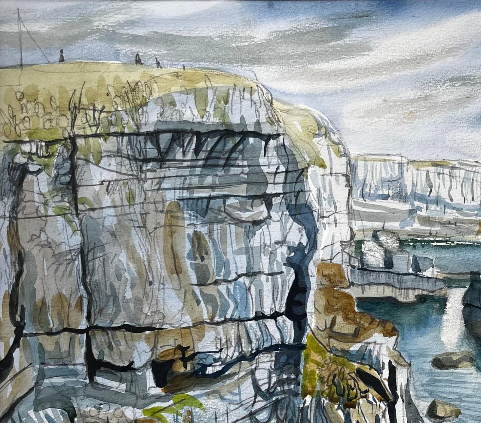 John Steane (B.1931)clifftop View Of Dorset Coast With Sea Stacks And Caves Signed 1995 Watercolour1995 photo 641.0