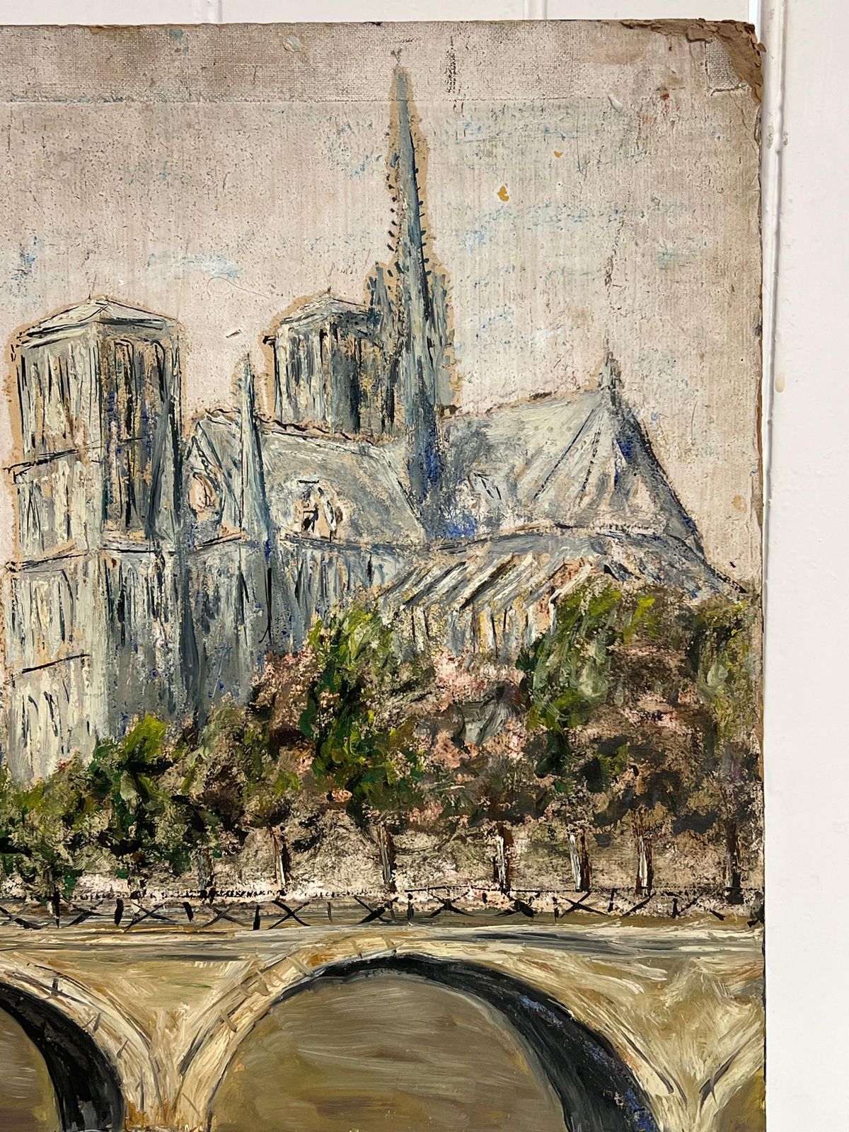 Jean Fourienotre Dame De Paris With Bridge Over The Seine Landscape Oil Painting photo for sale